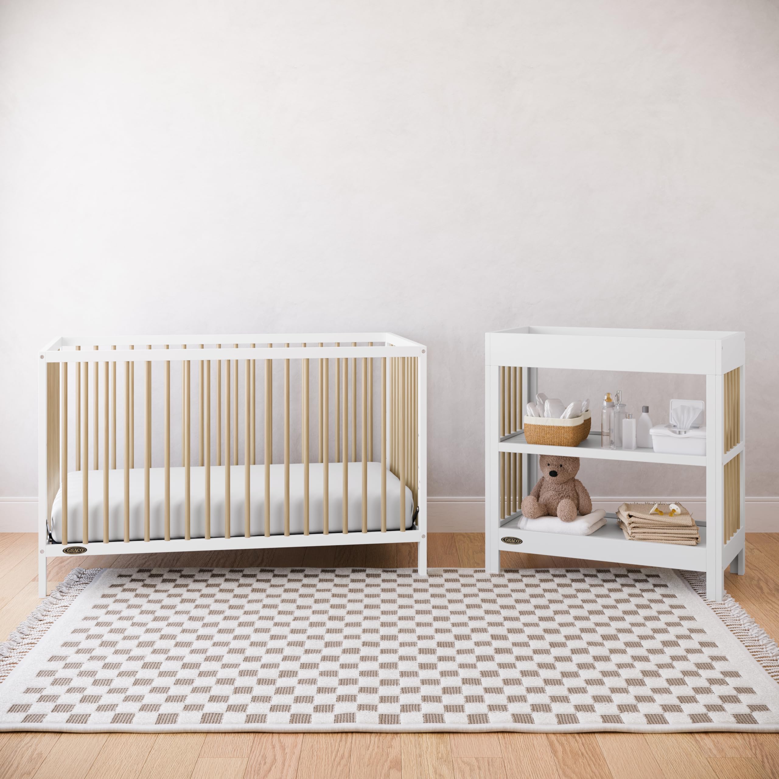 Graco Teddi 5-in-1 Convertible Crib - GREENGUARD Gold Certified, Baby Crib Converts to Daybed, Toddler & Twin Bed with Headboard and Footboard, Adjustable Mattress Height (White and Driftwood)