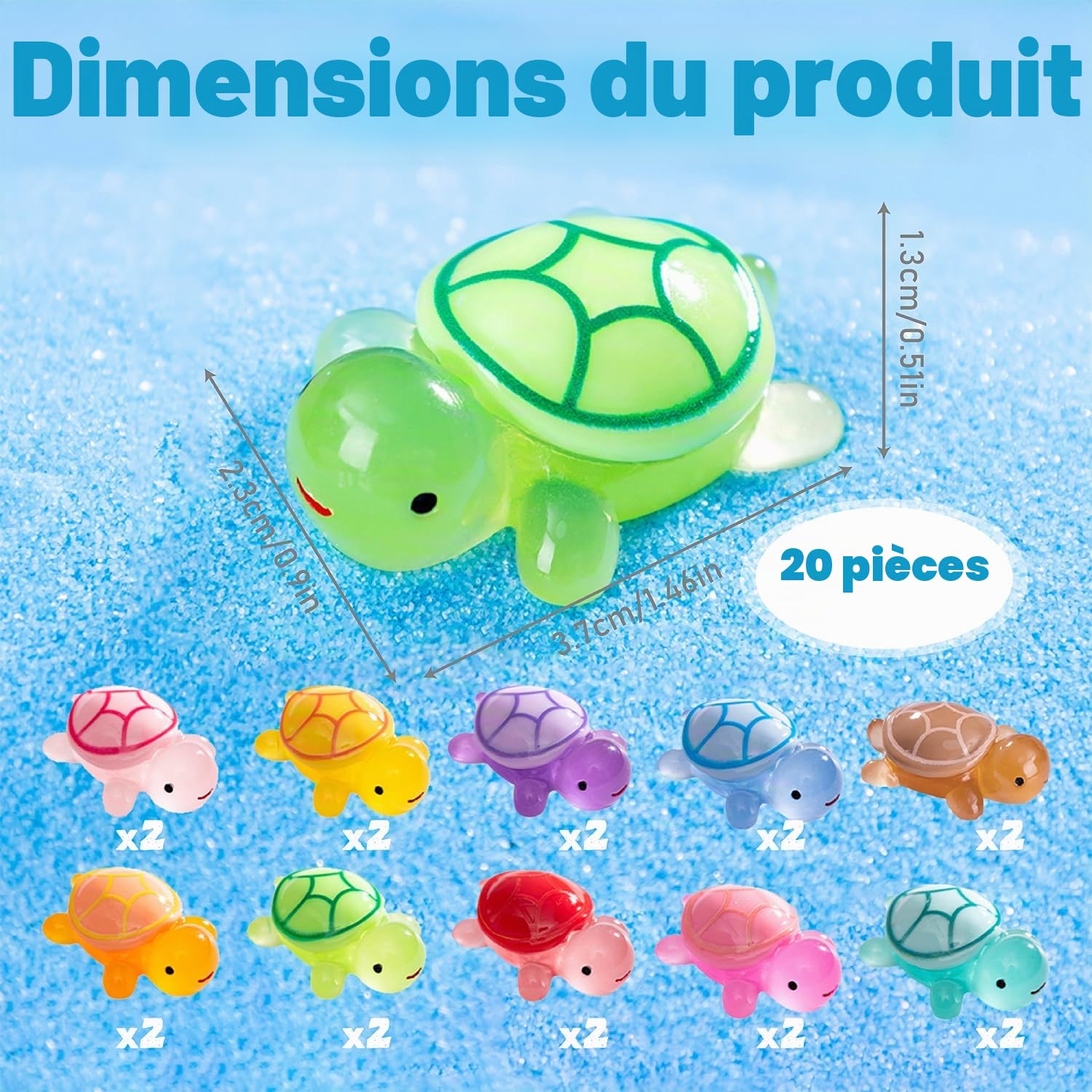 Figurines Miniatures Lumineuses Fluorescentes en Résine Animalier Lot Varié - Déco Micro Paysage Aquarium Bonsaï Jardin Cadeau (20 Mini Tortues)