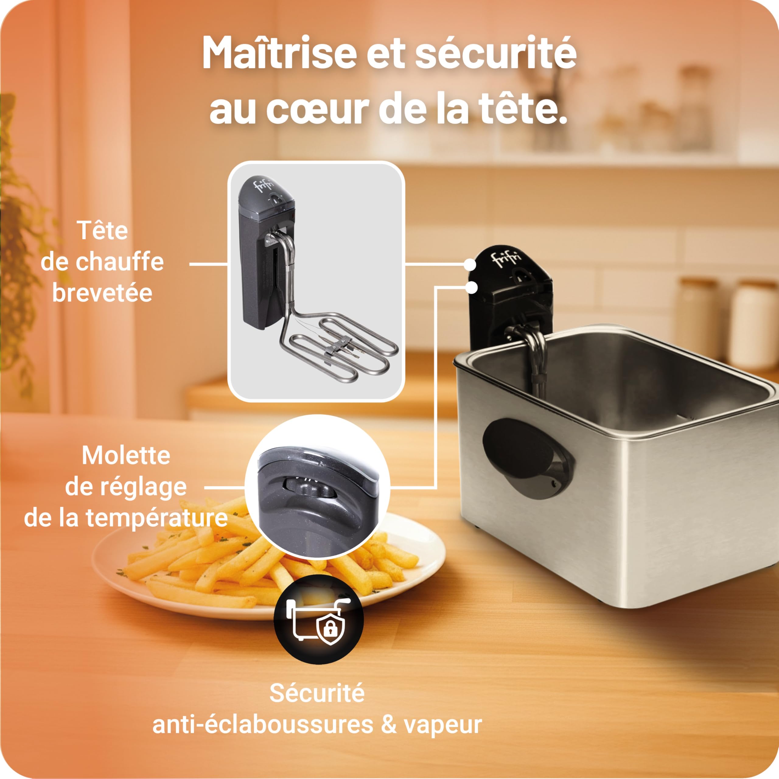 frifri Friteuse Expert 4,5L DUO 3200W - Design Rectangulaire,Tête de Chauffe Brevetée, Facile à Nettoyer - Aluminium
