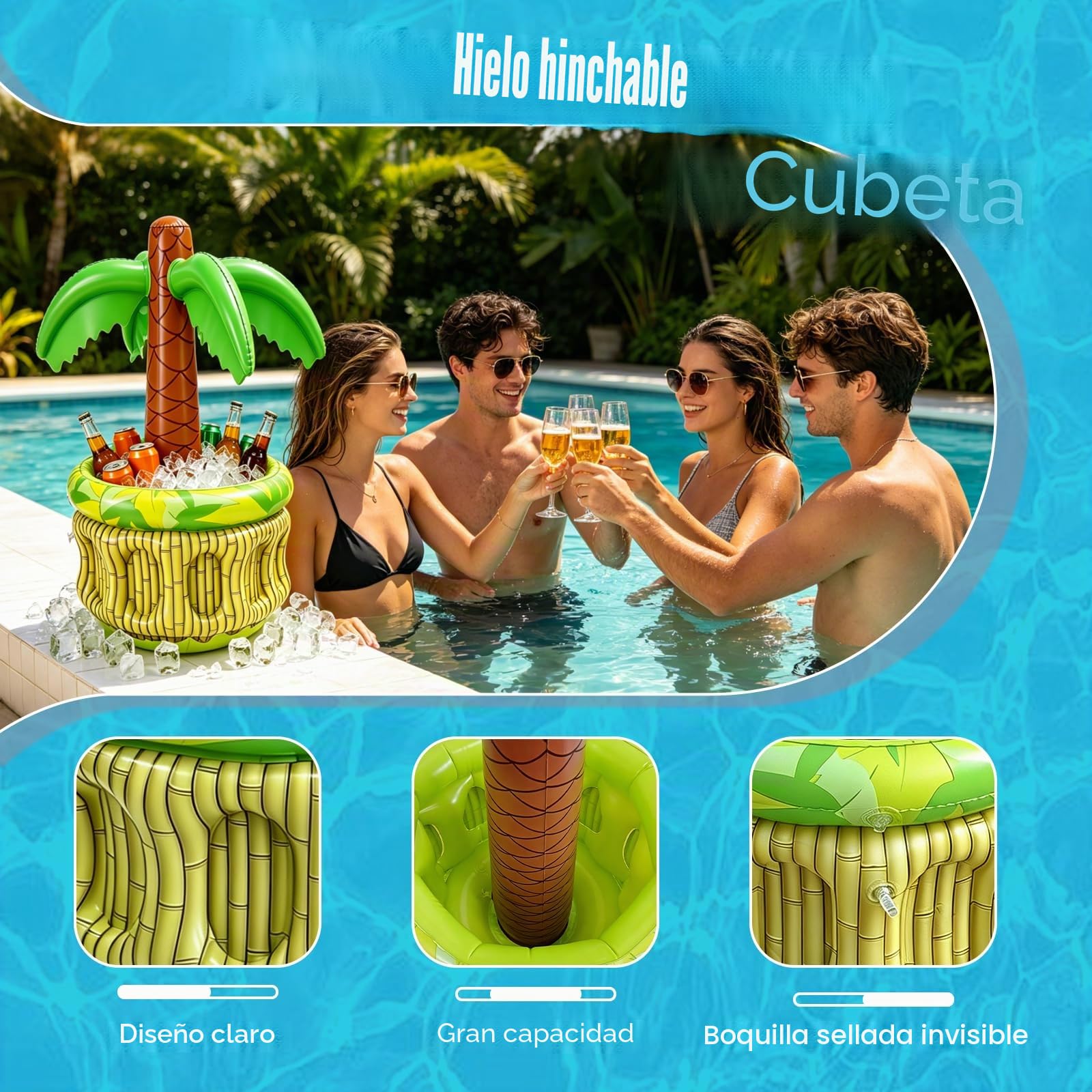 Enfriador de Bebidas Inflable con Forma de Palmera de 68 cm, Soporte para Bebidas Inflable, decoración Tropical Hinchable para Fiestas de Verano, Ideal para jardín, Piscina y Eventos al Aire Libre