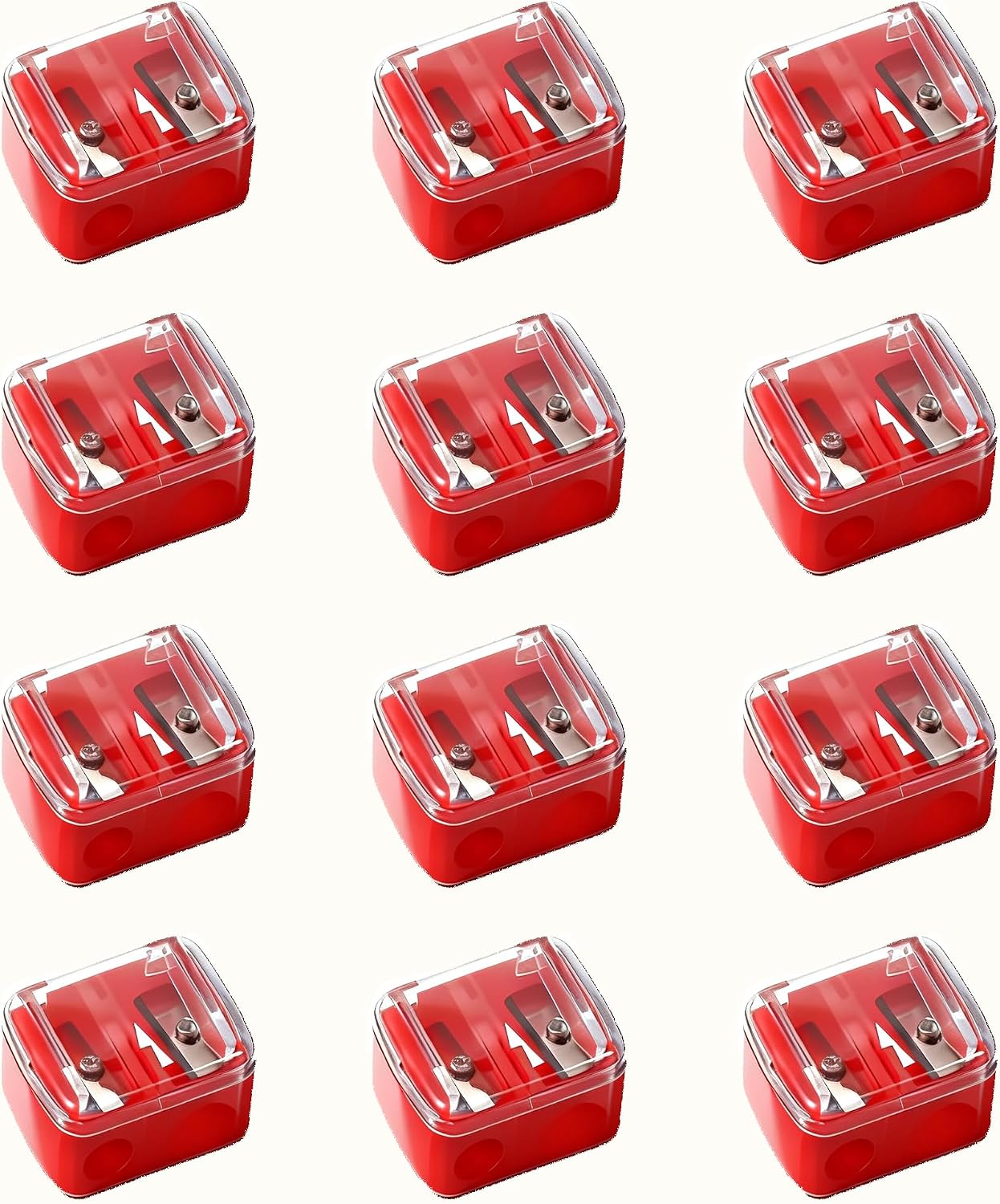 12 Pcs Eyeliner Sharpener, Double Hole Sharpeners for Eyebrow Pencil, Eyeliner, Lip Liner - Red Handheld Sharpeners with Removable Cover