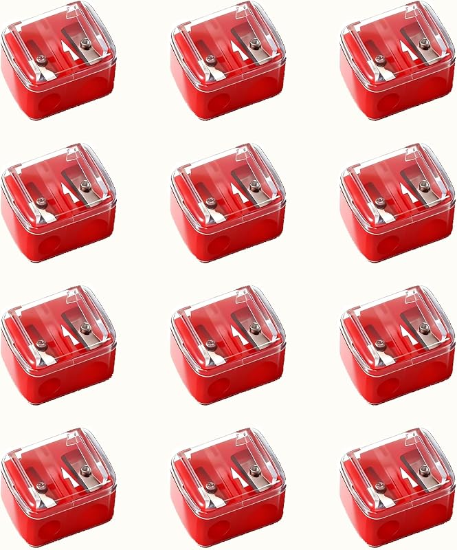 12 Pcs Eyeliner Sharpener, Double Hole Sharpeners for Eyebrow Pencil, Eyeliner, Lip Liner - Red Handheld Sharpeners with Removable Cover