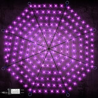 Halloween Decorations Spider Web Lights, 6.6Ft Diameter 208 LED Halloween Lights with 8 Modes, Waterproof Orange Net Lights for Patio, Garden, Haunted House, Halloween Decorations