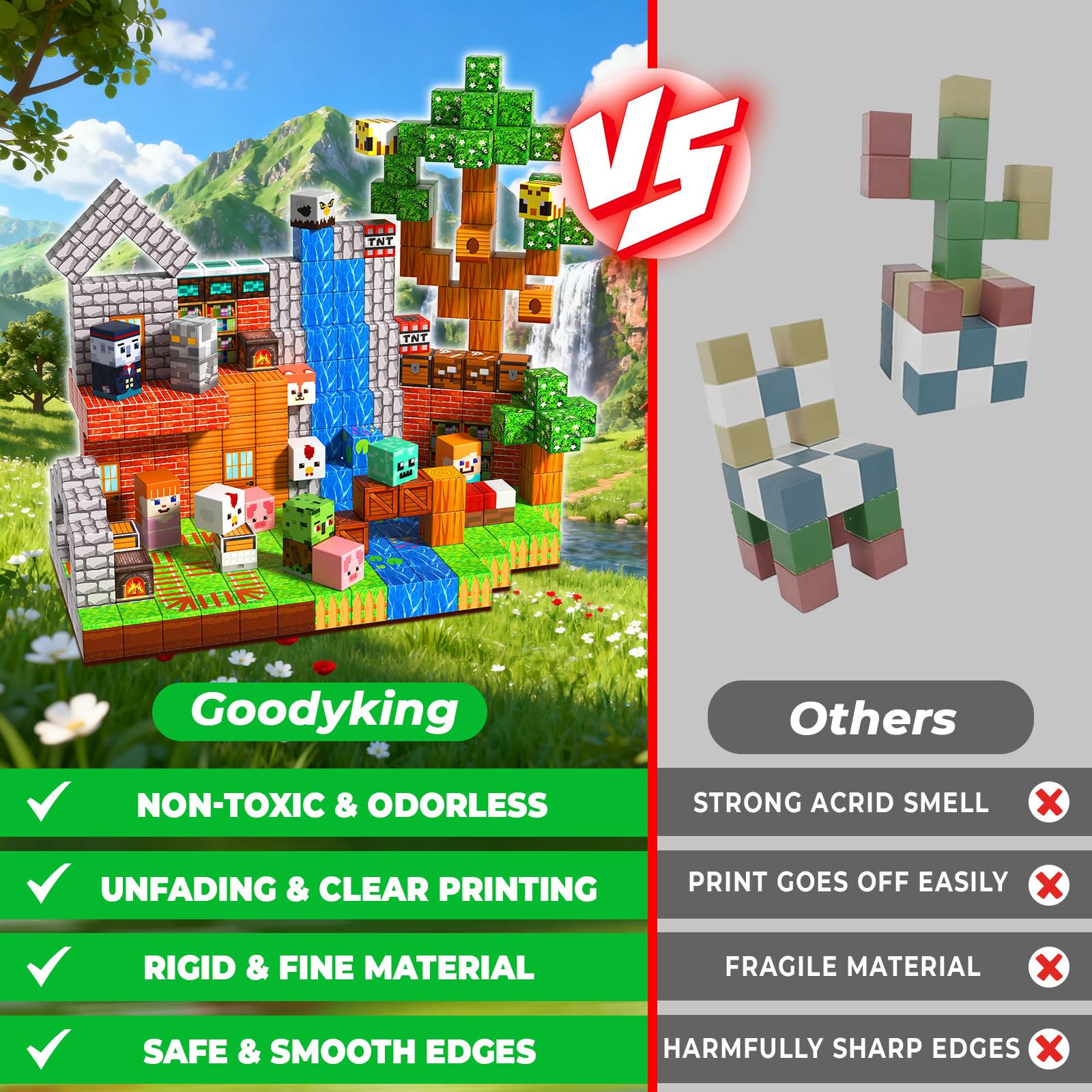 Goody King Blocchi Magnetici 300 Pezzi - Tema Biblioteca nella Foresta con Animali e Strada - Gioco di Costruzioni Magnetiche per Bambini- Giocattolo Montessori 3-9 Anni - Regalo STEM per Bambini