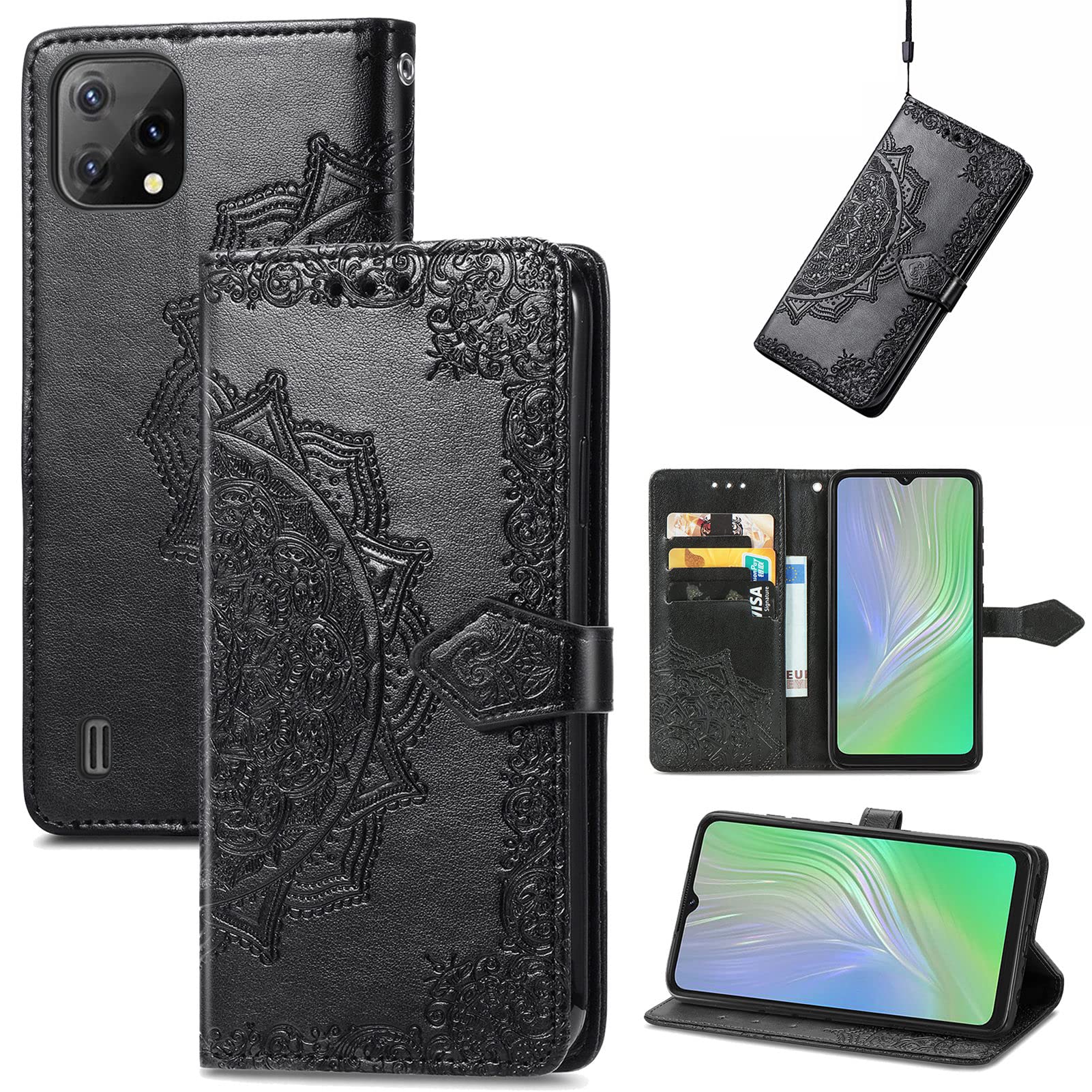 Custodia per Blackview A55 Cover Portafoglio Retro Flowers Design Pattern Cover Pelle Flip Wallet Case Cover Protettiva per Blackview A55-Viola