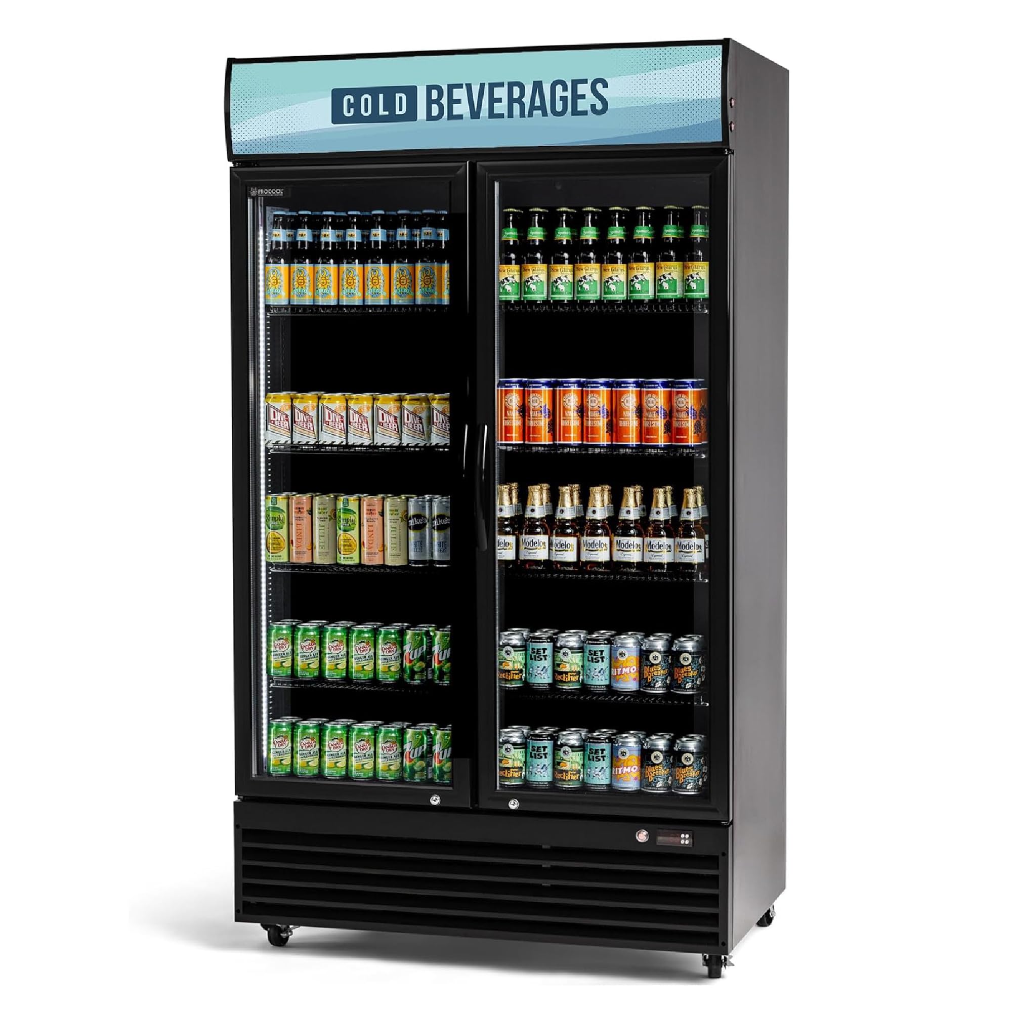 Procool Black Display Refrigerator, 35.3 CuFt, 2 Door, Cold Beverages Sign