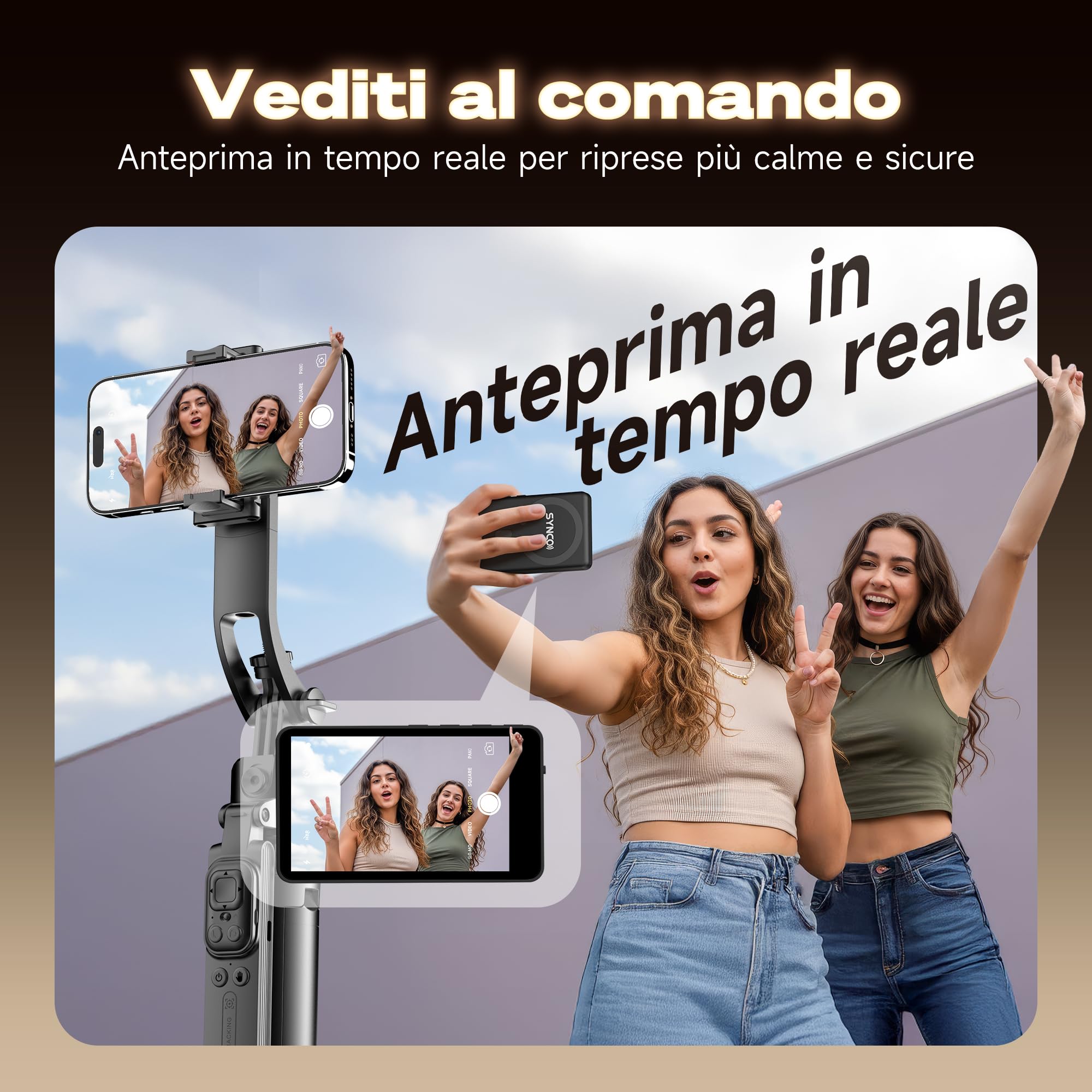 SYNCO XView Vlog Selfie Monitor Schermo per iPhone 7-17, Wireless Magnetico Telecamera Posteriore Phone Monitor con Gamma 164FT, Batteria 3H, Altoparlante Integrato per Youtube TikTok Live (Nero)