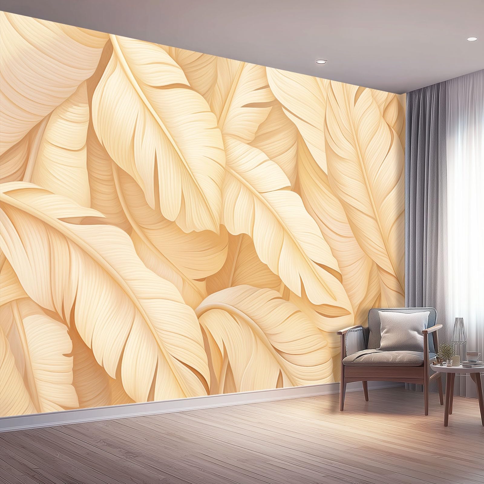 Carta Da Parati 250 x 175 cm Carta Da Parati Per Camera - Semplice Foglia di banano Astratto Texture Progettazione del modello - Albicocca Bianco Da Letto Parete Non Tessuto Stampa Decorazione Murale