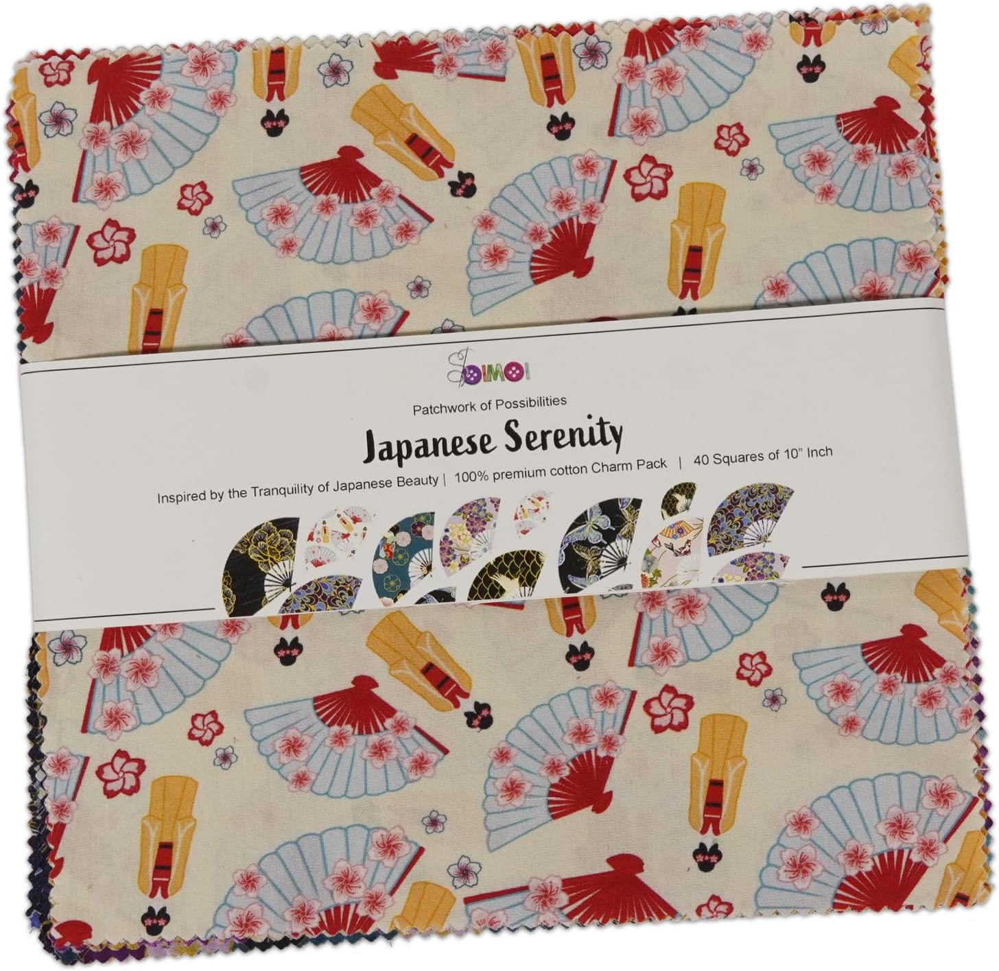 Soimoi 40 Pcs 10 x 10 inches Quilting Fabric Bundles Precut, DIY Cotton Fabric Squares, Printed Layer Cakes Patchwork Materials for Crafts Cloths Decor,Charm Squares for Quilts- Japanese Serenity