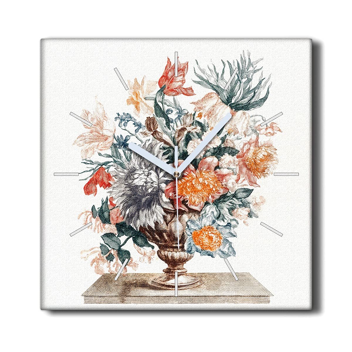 Horloge sur toile fleurie pour salon paisible et déco zen 30x30