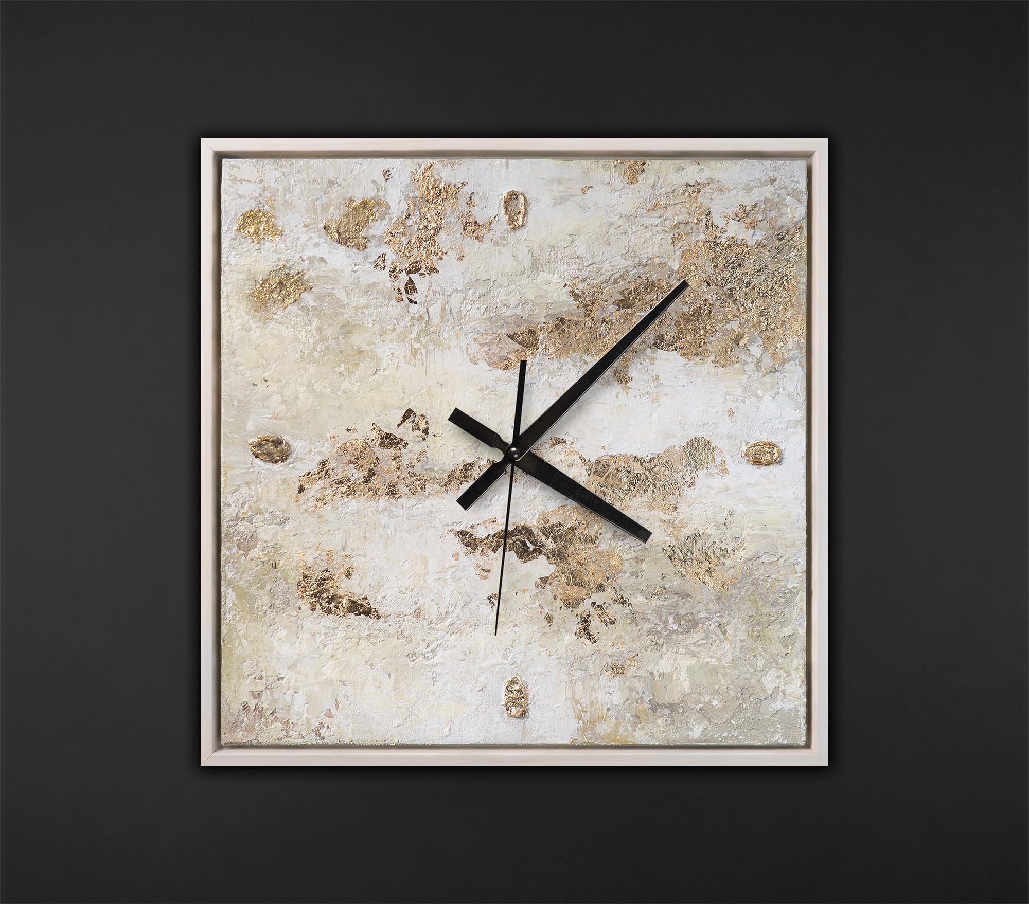 YS Wall Clock Hand-Painted 35 x 35 cm - Light Gold Texture Beige & White Art Gallery