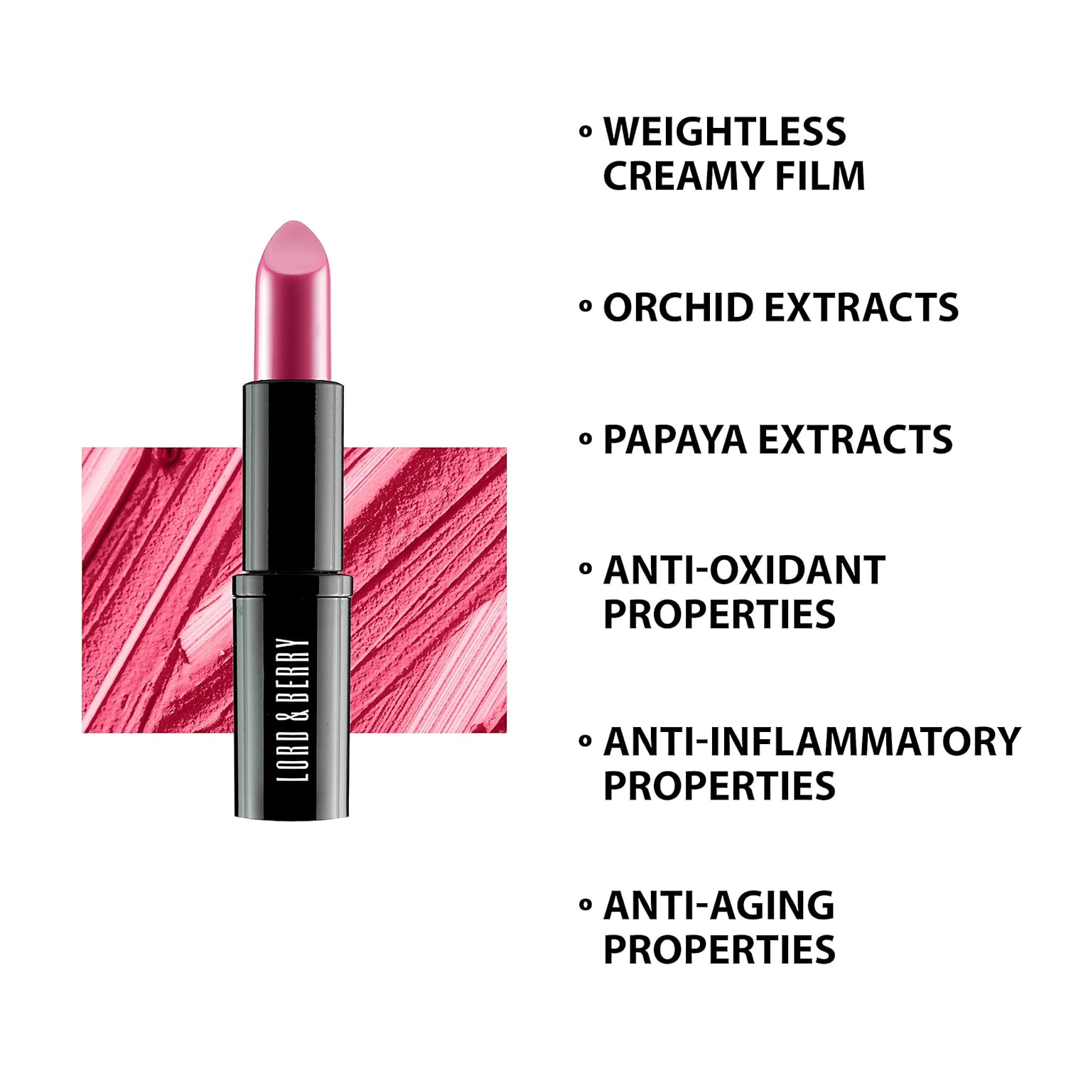 Lord and Berry Vogue Matte Lipstick - Rich, Highly Pigmented Lip Color - Infused with Papaya and Orchid Extracts - 7608 60s Pink - 0.81 oz