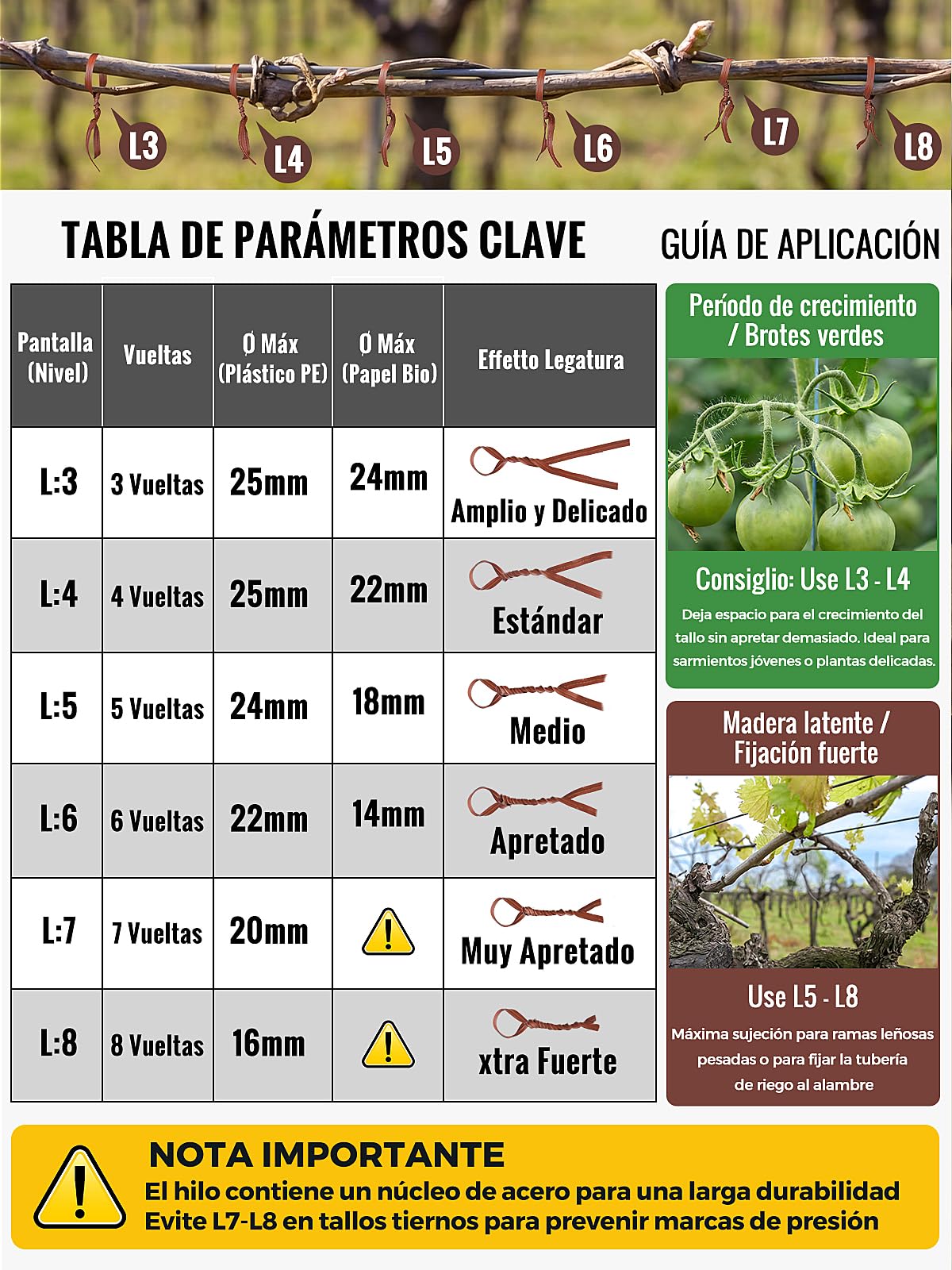 Laecabv Encuadernadora de Viñedo a Batería, 6 Niveles de Envolvimiento, Encuadernadora Eléctrica con Batería de Litio de 2X2Ah, Encuadernadora de Viñedo