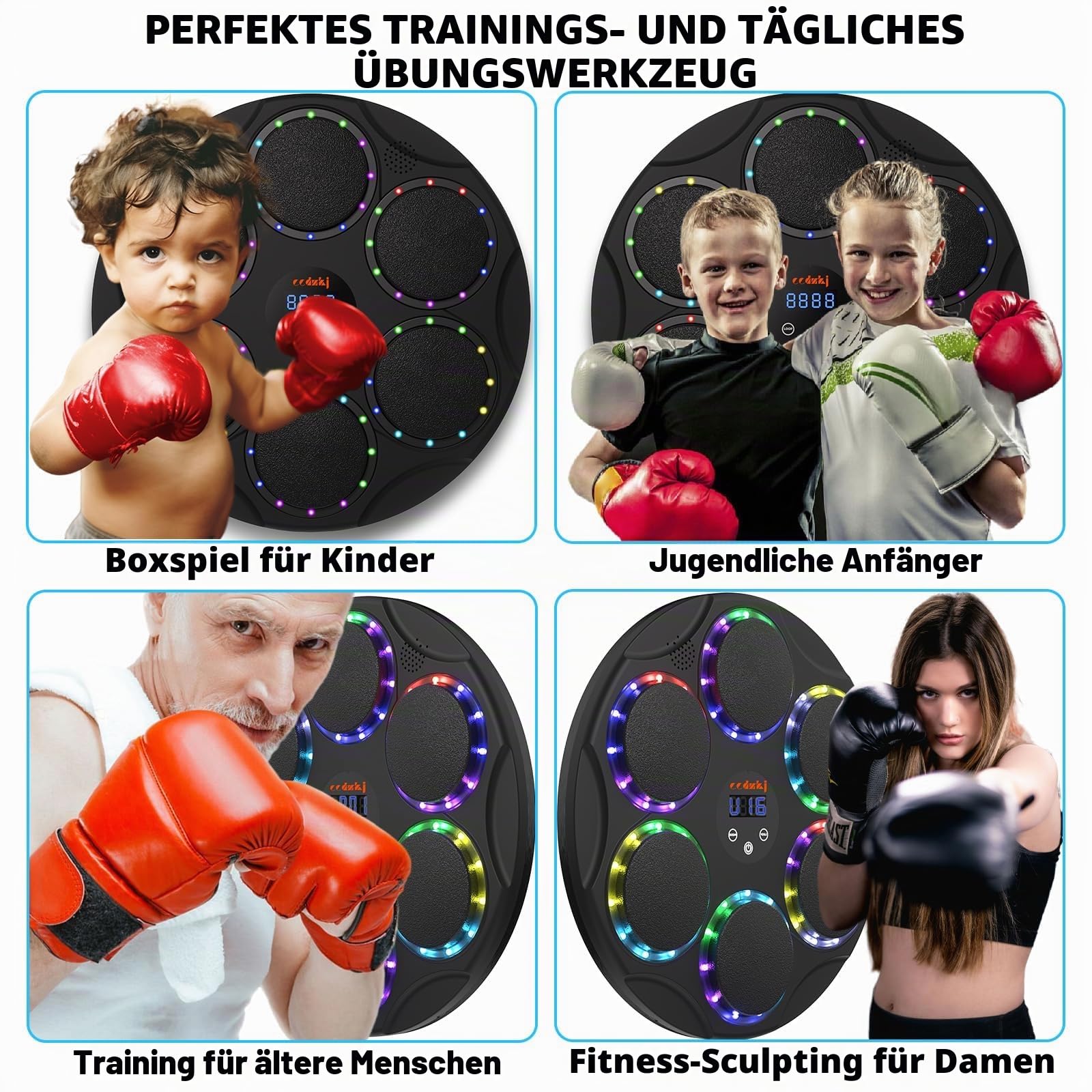 Music Boxing Machine mit Boxhandschuhen,17.3'' LED Smart Bluetooth Musik Boxtrainer, Elektronische Boxmaschine zur Wandmontage mit 9Geschwindigkeitsmodi und Zählmodus