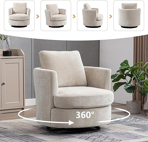 Miniatura 45 de Silla giratoria decorativa, sillas giratorias redondas de felpilla de 31.9 pulgadas de ancho para sala de estar, cómoda y moderna silla giratoria de