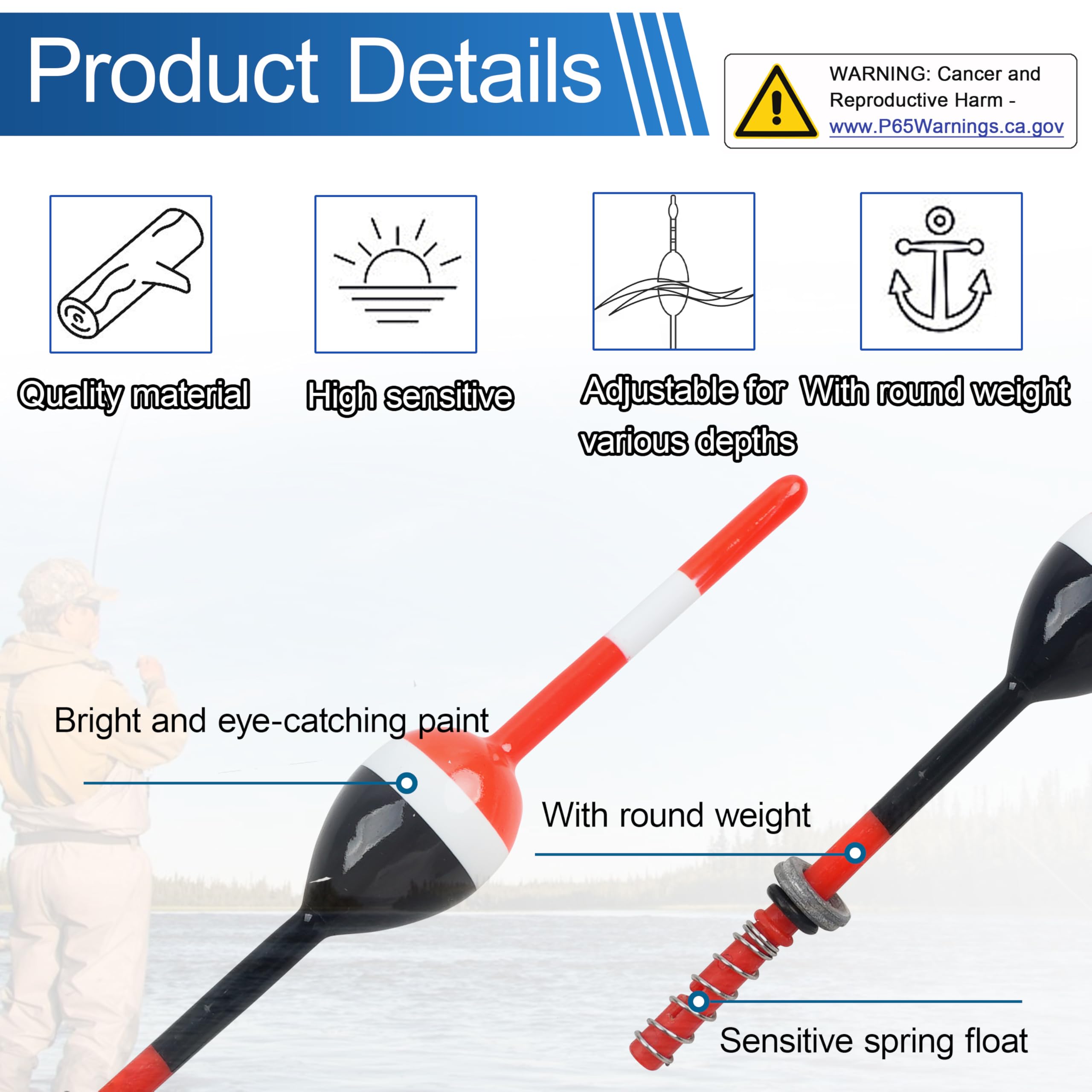 JOGFFDE Fishing Bobbers Slip Bobber Weighted Spring Floats Oval Stick Balsa Wood Floats for Crappie Panfish Walleyes Fixed Bobber Fishing Gear Accessories 5.7