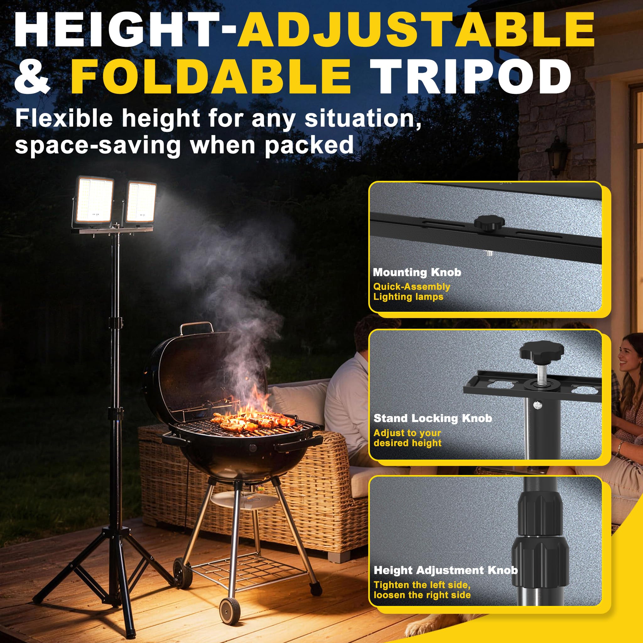 UISEBRT 2 focos LED de 300 W con batería con trípode y cable tipo C de 2 m, giratorio 360°, 3 modos de luz, altura regulable de 116 a 182 cm, blanco frío, IP66, resistente al agua, para garaje, taller