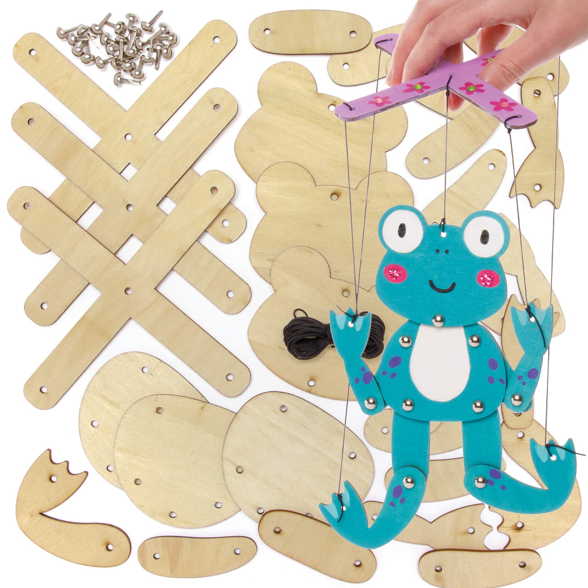 Baker Ross AX825 Frog Marionette Kits - Pack of 3, Make Your Own Puppets For Kids Arts and Wood Crafts Projects