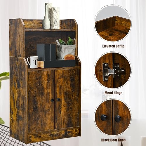 Miniatura 9 de Giantex Gabinete de almacenamiento para suelo, estantería de 2 puertas con estante ajustable, estantería industrial de 2 niveles, oficina de