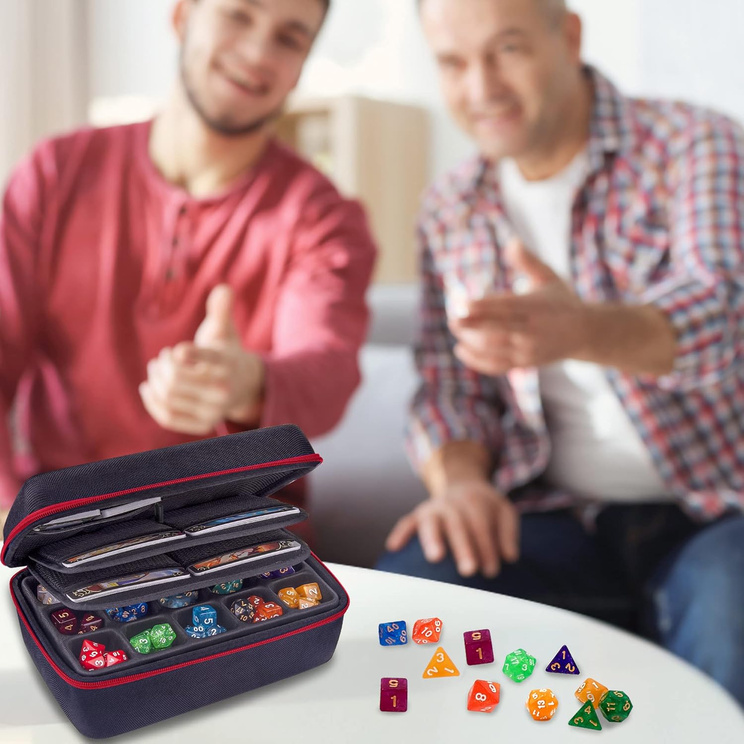 SIQUK Dice Storage Case Big Capacity Dice Box with Double Removable Slotted Tray and Handle, Dice Organizer Holder