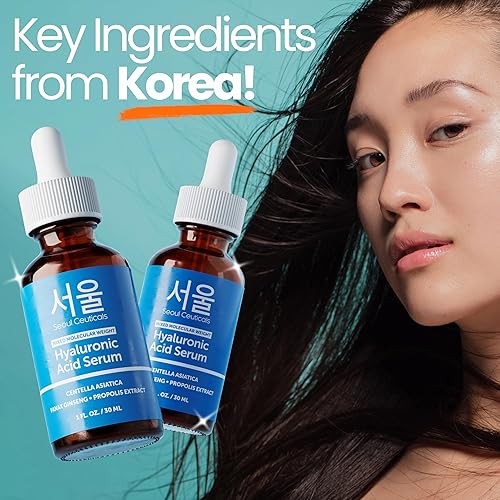Miniatura 8 de SeoulCeuticals Suero de ácido hialurónico coreano para la cara, ácido hialurónico de alto peso molecular y bajo peso molecular, suero centella +