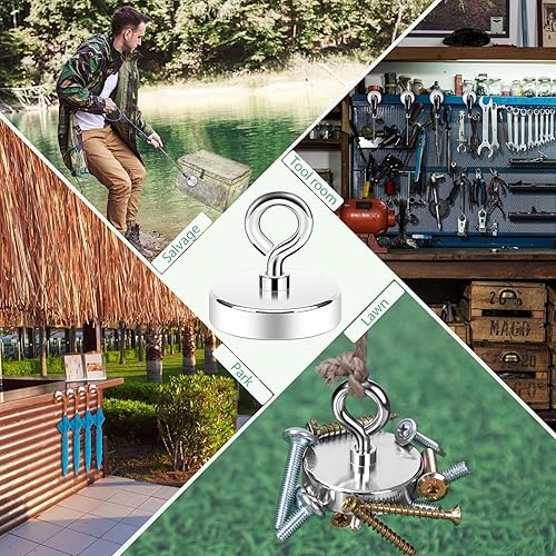 Vista 10 de Neosmuk Imán de pesca negro, imán de 2 pulgadas, 350 libras + imanes fuertes resistentes para removedor, imanes de neodimio de alta potencia