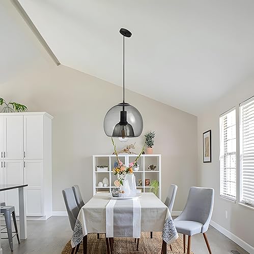 Miniatura 5 de Lámpara colgante de vidrio ahumado, iluminación colgante de globo para isla de cocina, accesorio de luz colgante moderno para techo para dormitorio,