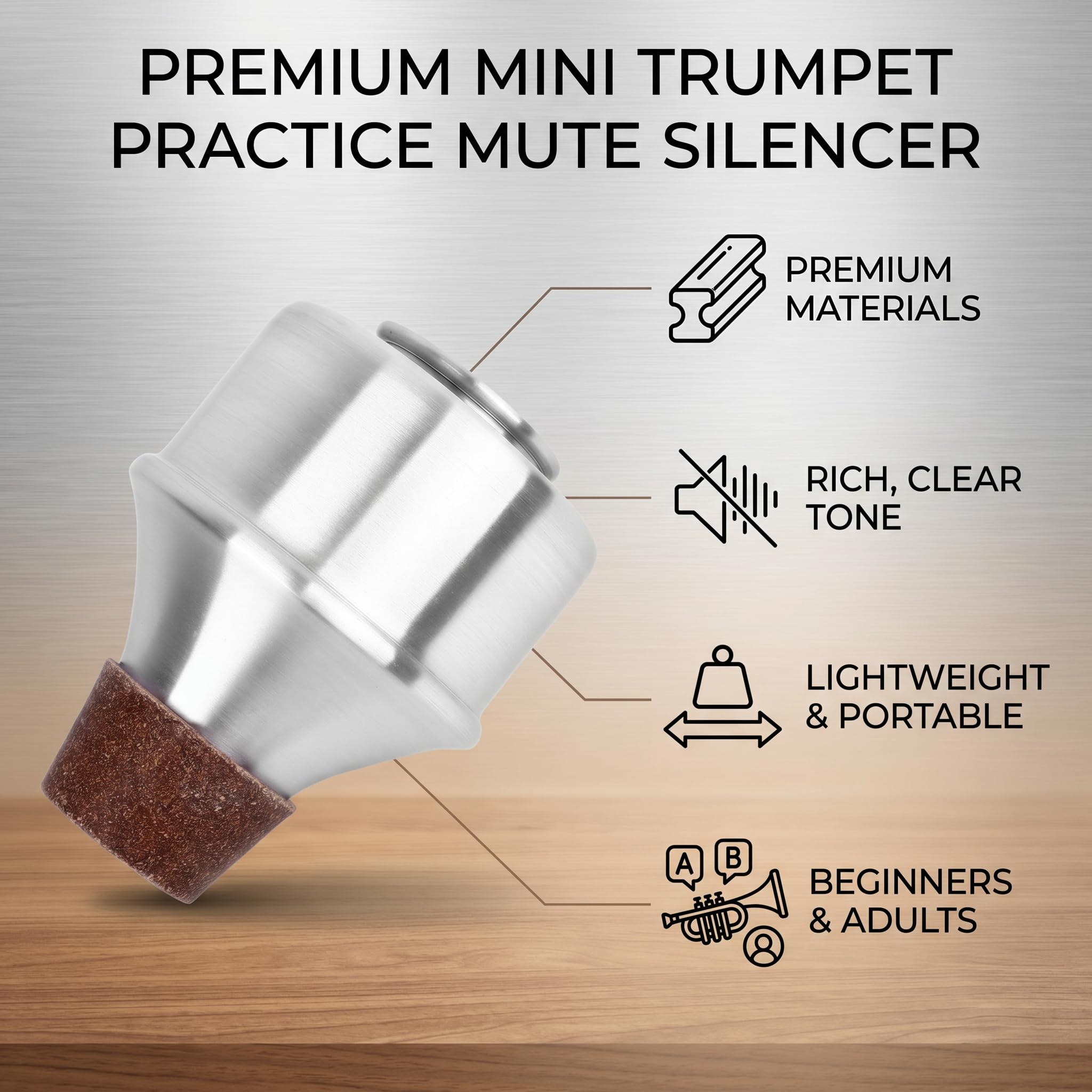 RiToEasysports Silenciador de Trompeta, Silenciador de Práctica de Trompeta de Aleación de Aluminio con Corcho para Interpretación Sinfónica Orquestal de Jazz (SILVER)