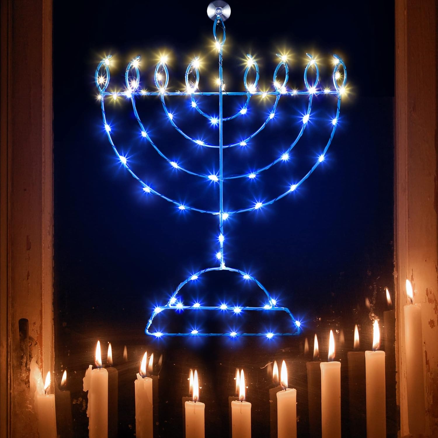 Traditional LED Electric Hanukkah Menorah, USB Powered, 10 ft Cable