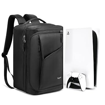 Ezgnuk Game Backpack for PS5 Slim Console, Protective Travel Carrying Case for PlayStation 5 Slim, Laptop, Headphones, Game Discs and Accessories Large Capacity