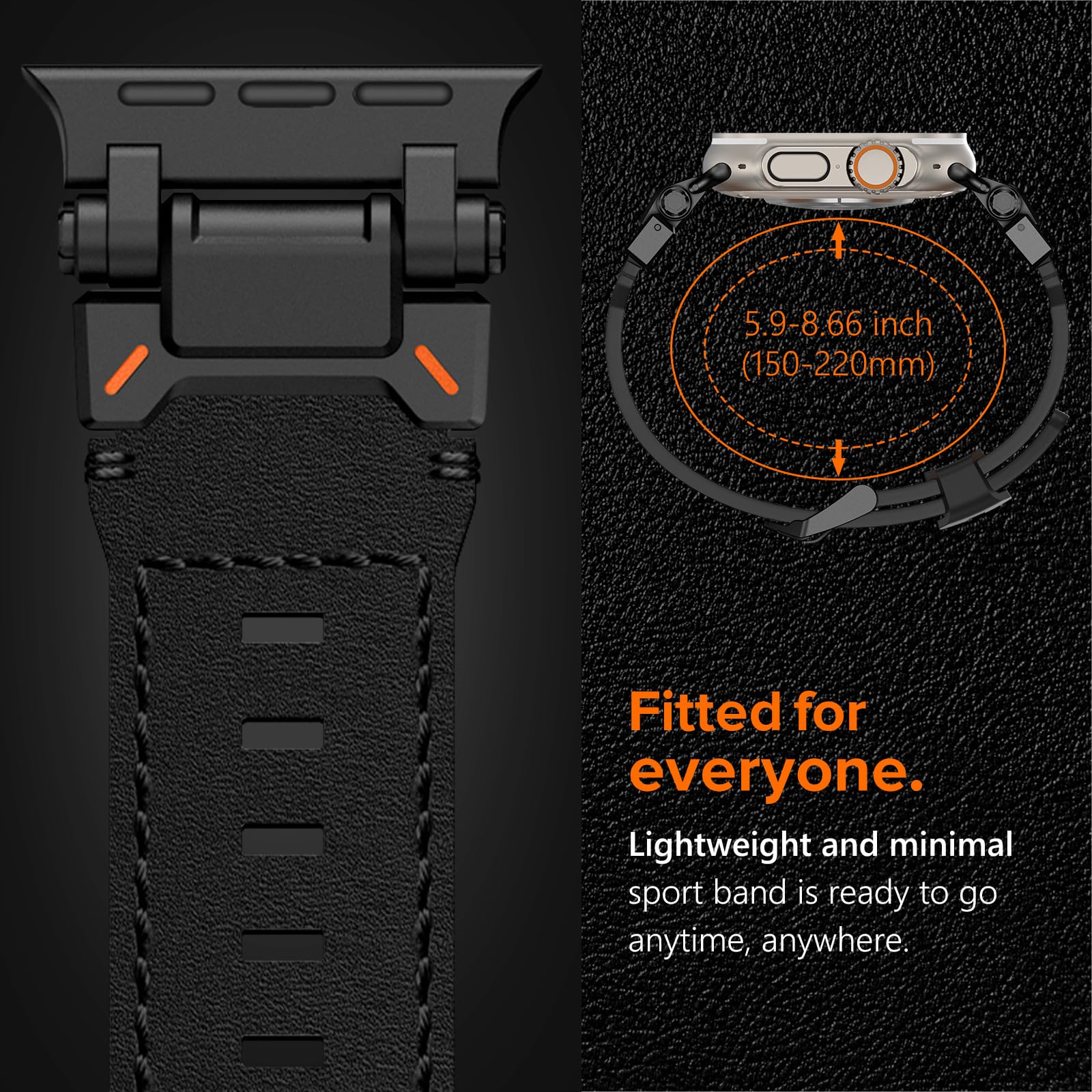 KADES for Apple Watch Ultra 2 Band 49mm 45mm 44mm 42mm Men, Top Grain Genuine Leather Band Strap with Titanium Connectors for Apple Watch Ultra 2/1 Series 9/8/7/SE2/6/5/4/SE/3/2/1, Black/Black