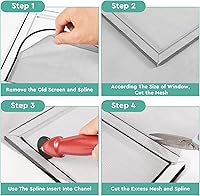 Vista 6 de FLYZZZ Cordón para Malla de 0.125" x 25' para Reparación de Puerta Mosquitera, Redondo, Negro, Adecuado para Ancho de Ranura Regular de 0.122"-0.133