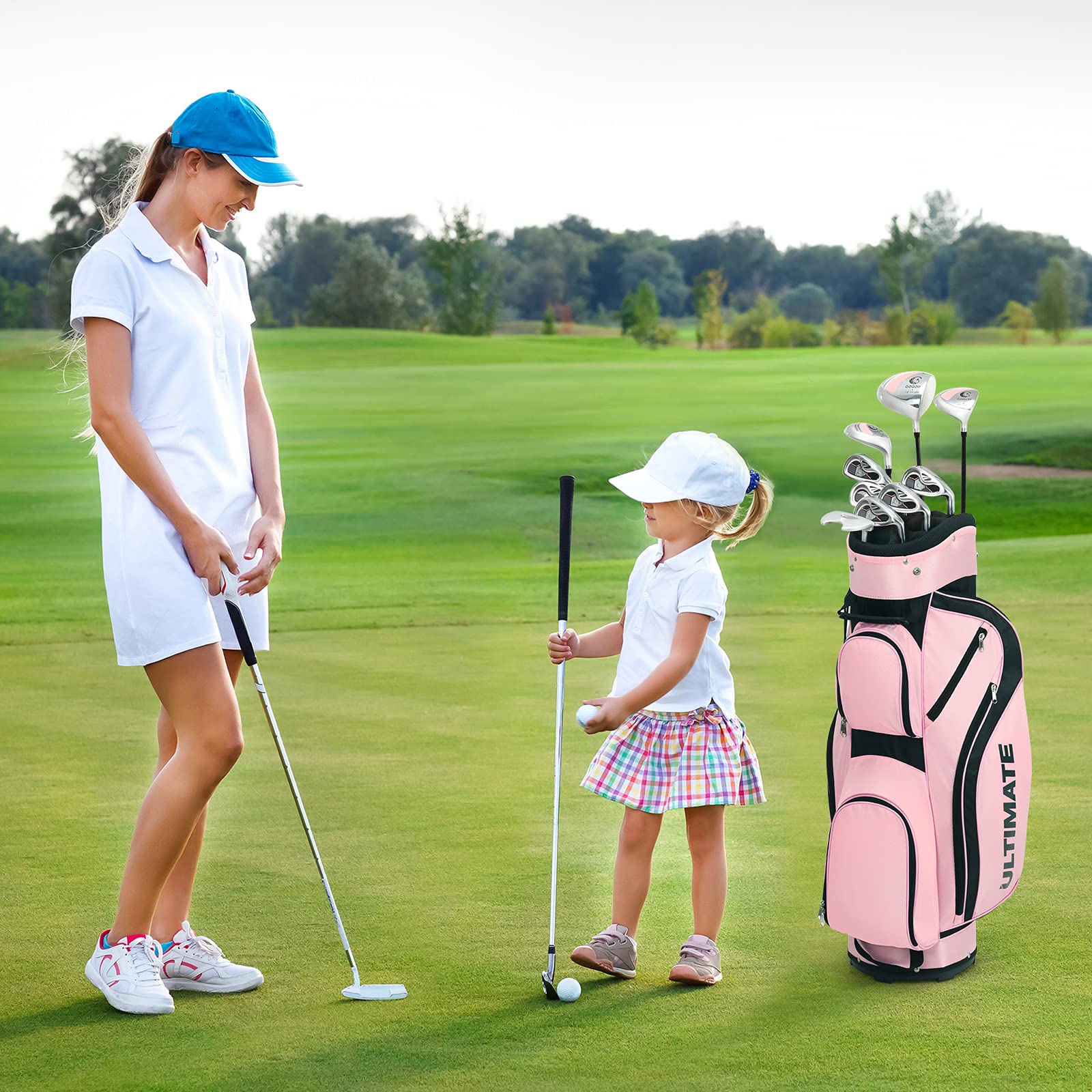 LIFEZEAL Juego de Golf Femenino Completo, Kit de Golf para Mujer con Driver, Fairway, Híbrido, Hierro Zinc, Putter, Rosa
