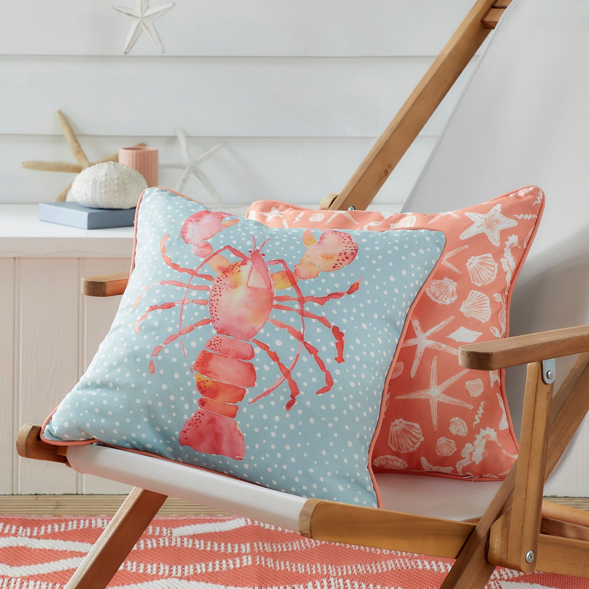 Lobster Indoor / Outdoor Animal Print Orange Square Cushion