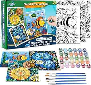 3 Pack Paint by Numbers for Kids Ages 8-12, Pre-Printed Acrylic Oil Painting, Includes