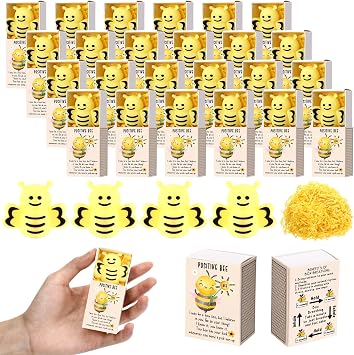 Wettarn 50 Sets Bee Gifts Positive Stress Balls with Support Boxes Bulk Party Favors for Employee Coworker Friends Office Cute Inspirational Relief Toys Yellow Desk Decor
