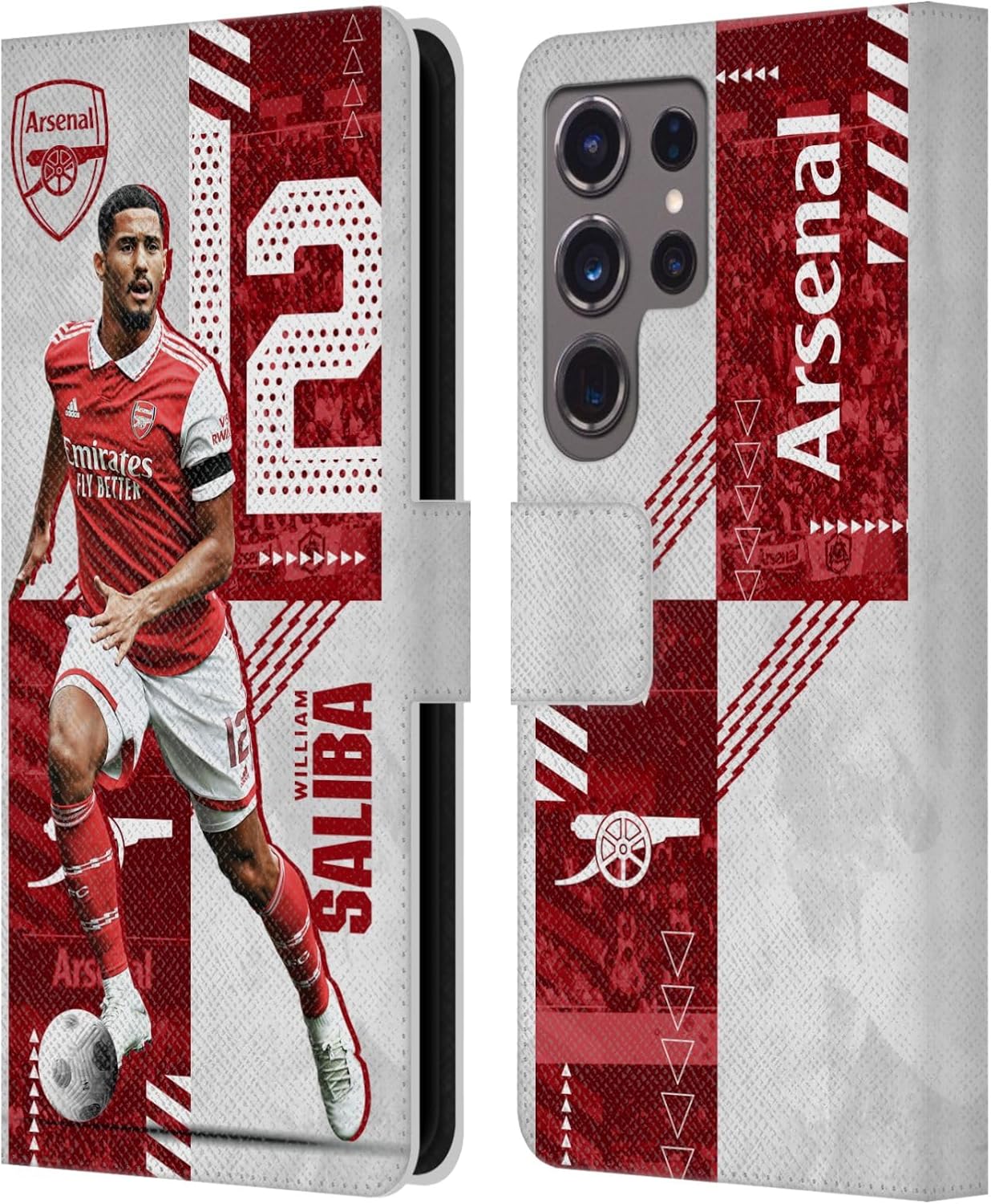 Head Case Designs Officially Licensed Arsenal FC William Saliba 2022/23 First Team Leather Wallet Case Compatible with Samsung Galaxy S24 Ultra 5G