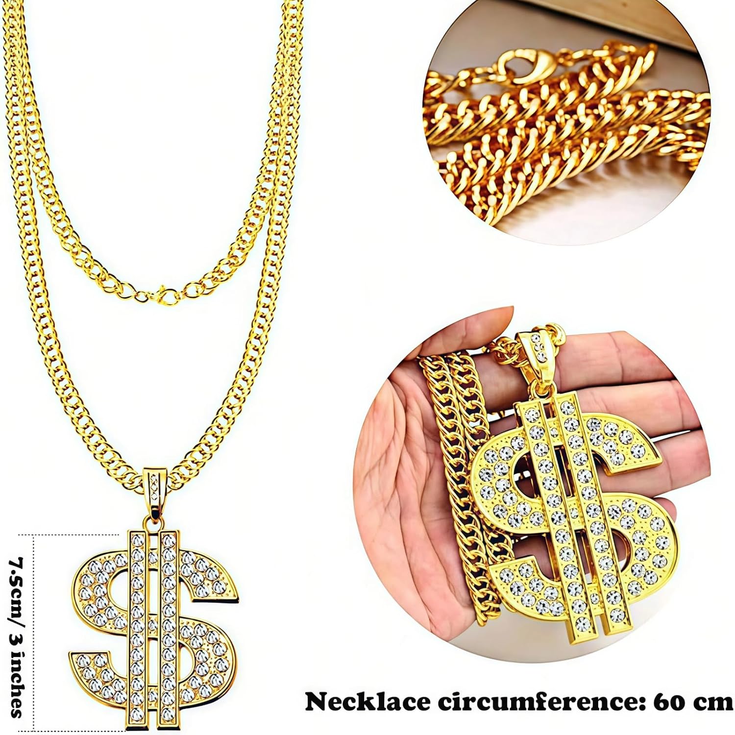 90s Gold Digger Costume Accessories Set - Fake Gold Money Chain & Hip Hop Style Rapper DJ Accessories for Women Men - Image 8