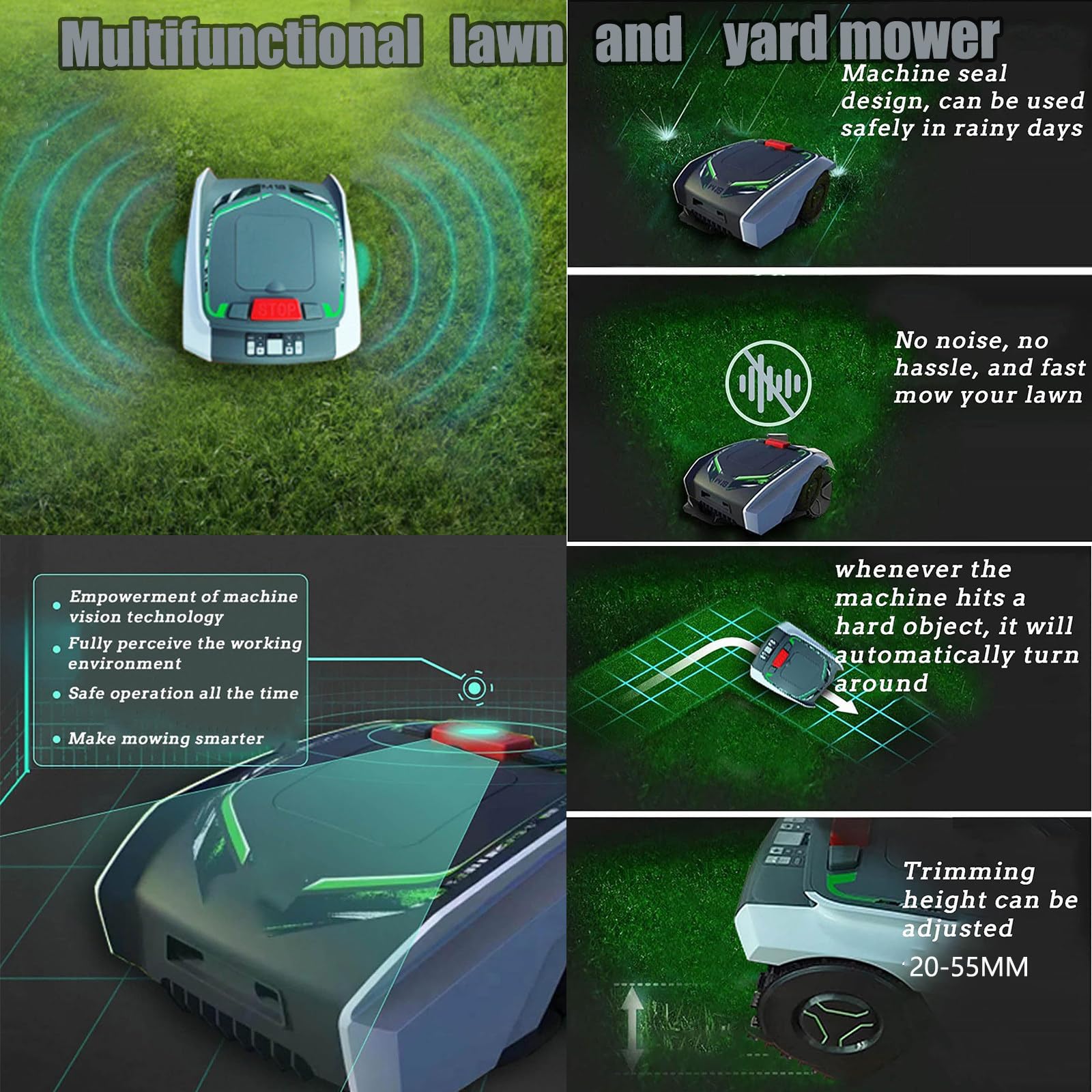 Cortacésped robótico automático, cortacésped robótico para Jardines pequeños de hasta 1000 m² para césped Bien Cuidado con Control de aplicación ultrasilencioso