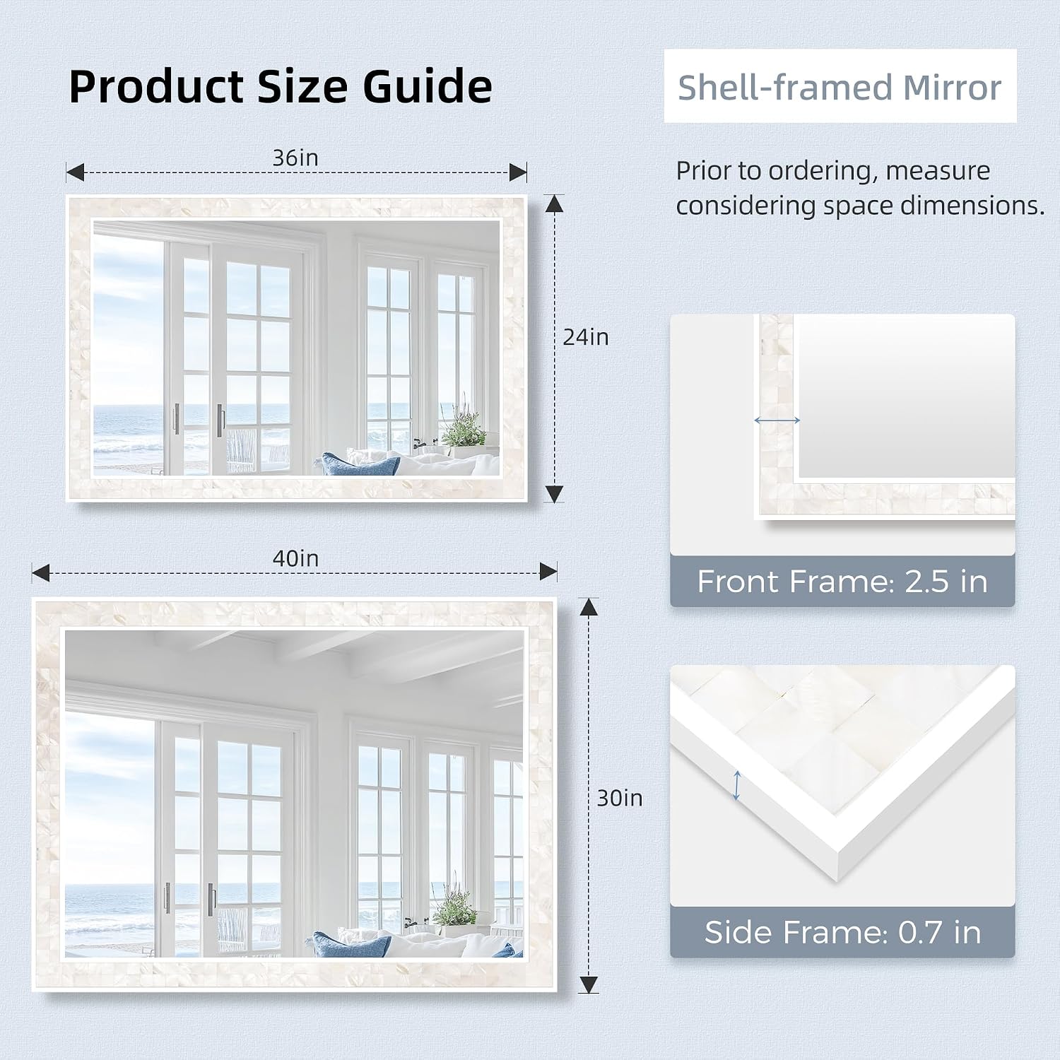Tanmicoshomy White Shell Framed Wall Mirrors for Bathroom 24x36 Inch image 3