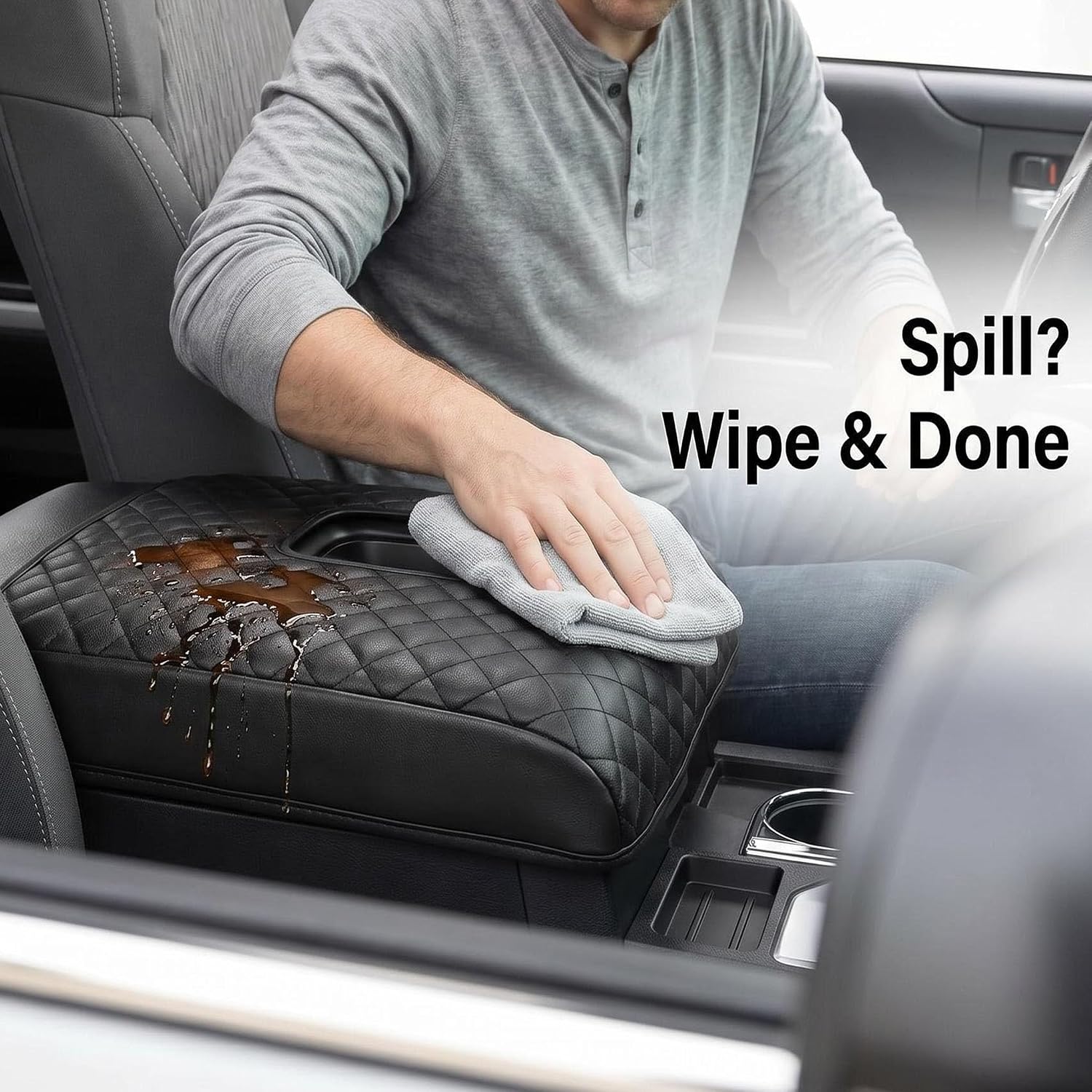 Center Console Armrest Cover for Toyota Tundra 2014-2021, Anti-Scratch Vinyl Leather Console Lid Protector Arm Rest Cushion Pad, Black