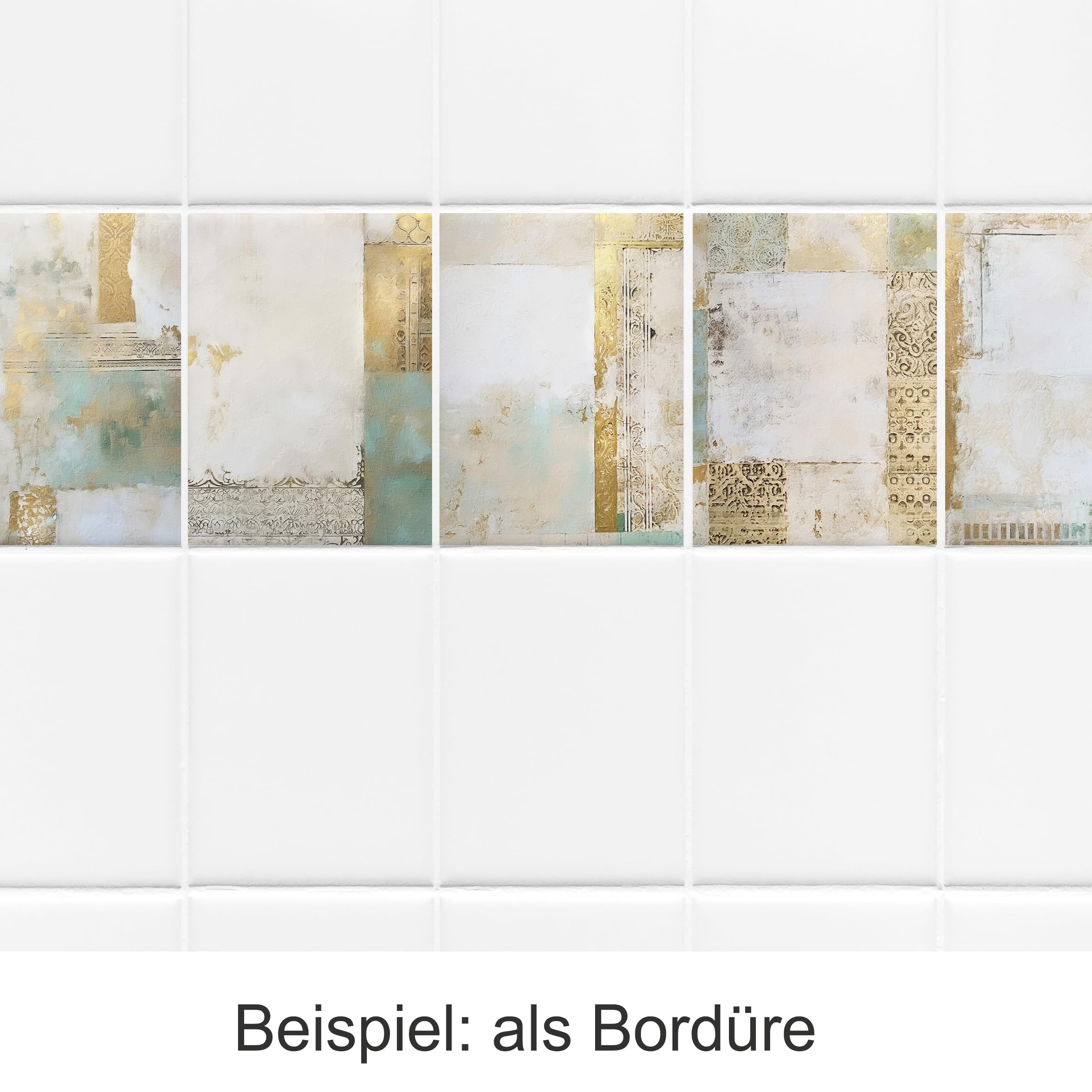 GRAZDesign Fliesenaufkleber Bad & Küche Textur Gold Türkis Klebefliesen selbstklebend - 20x25cm / 30 Stück