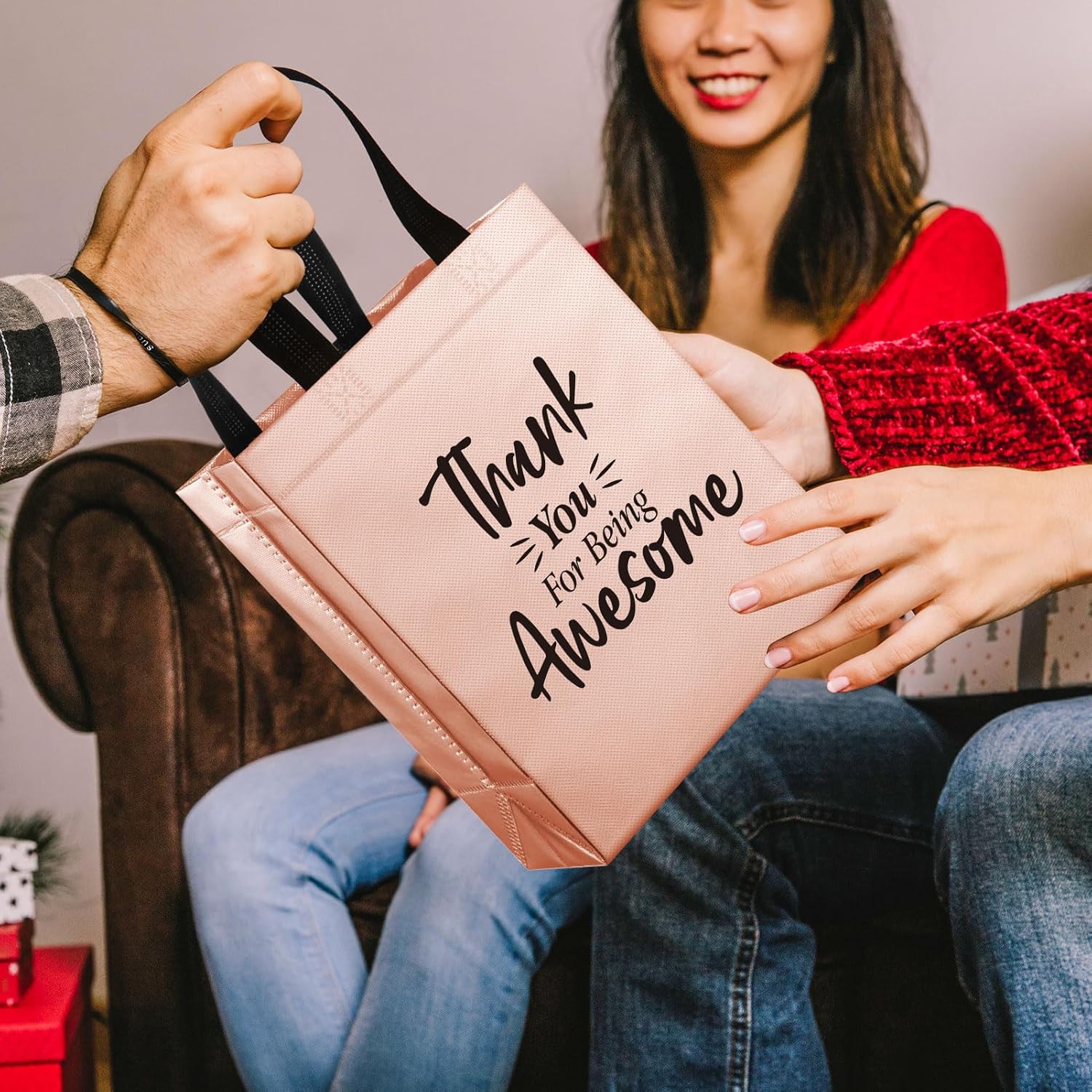 36 Pcs Rose Gold Reusable Gift Bags - Thank You, Awesome Team Appreciation - 10x8x4 Inch - Image 2