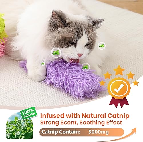 Miniatura 4 de Paquete de 3 juguetes de almohada para gatos con hierba gatera, juguetes de felpa suave para patear, juguetes interactivos para masticar gatitos,