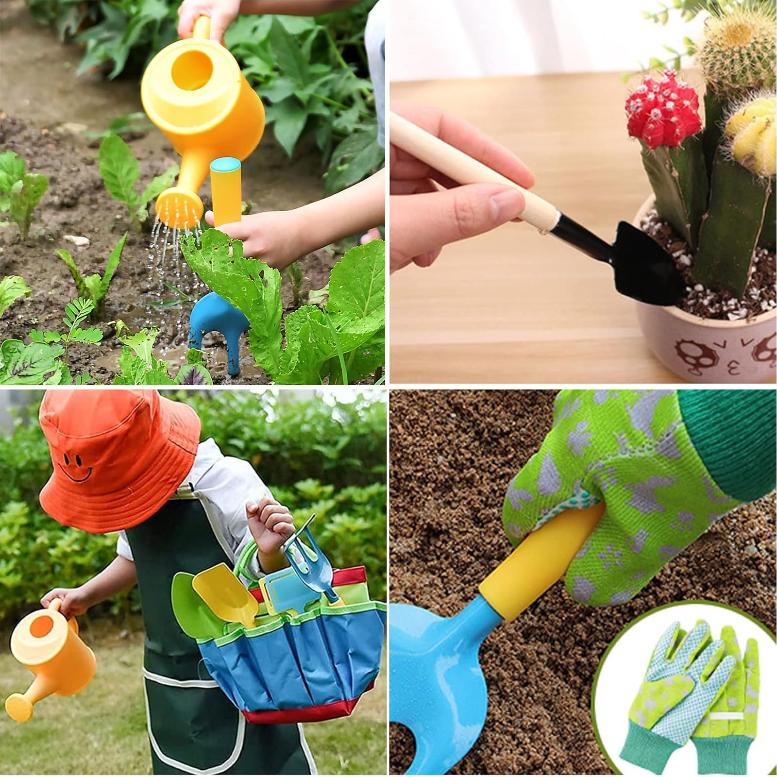 Set di attrezzi da giardinaggio per bambini, 23 attrezzi da giardinaggio, guanti da giardino per bambini, giocattoli per bambini con annaffiatoio pala rastrello, vanga, grembiule, giocattolo da