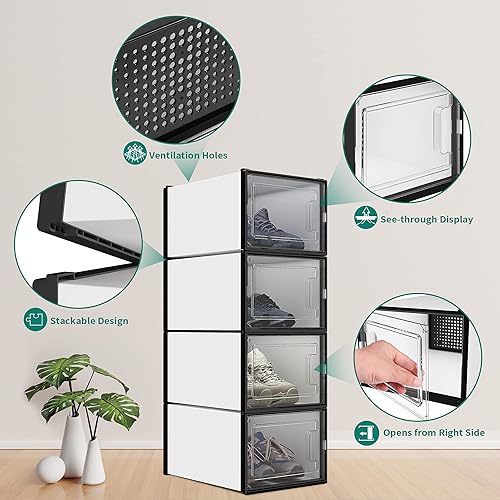 Miniatura 5 de YITAHOME Caja de zapatos de tamaño pequeño juego de 12 organizadores de almacenamiento de zapatos apilables caja de almacenamiento de zapatos cajones