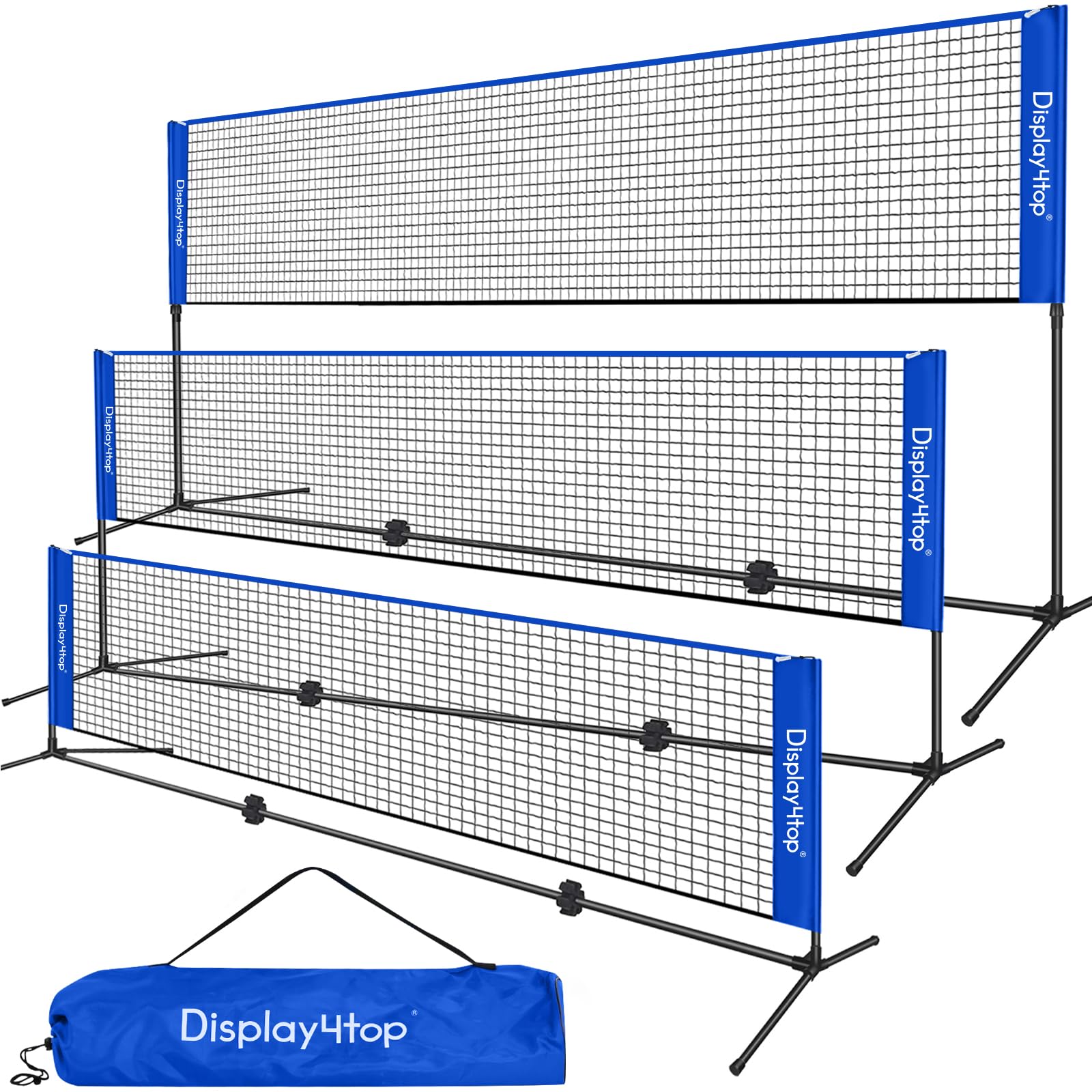 display4top 5M Badminton Net Set, Volleyball Tennis Net, Height Adjustable, Portable with Portable Carry Bag, Sports Net for Indoor or Outdoor Court, Beach, Driveway, Blue
