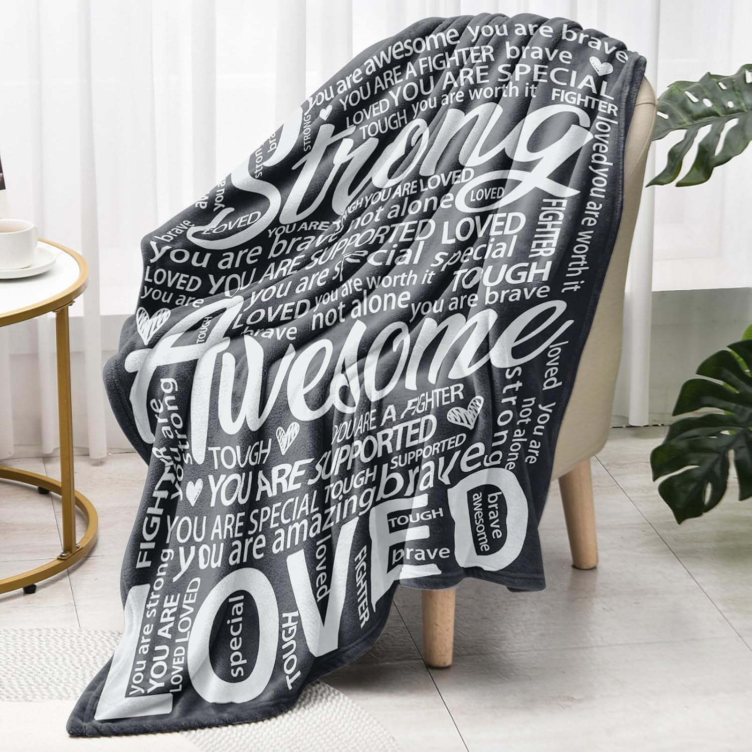 Get Well Gifts for Women or Men, Inspirational Blanket for Her Him, Cancer Care Gifts for Women, Thinking of You Gift for Mom, Husband, Friend, Sister - Grey Encouragement Blanket 60'' x 50'' - Image 3