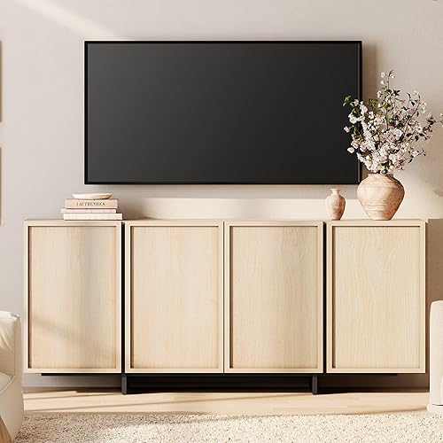 Miniatura 12 de WAMPAT Moderno soporte de TV para televisores de hasta 75 pulgadas, consola de TV de centro de entretenimiento de madera con almacenamiento cerrado