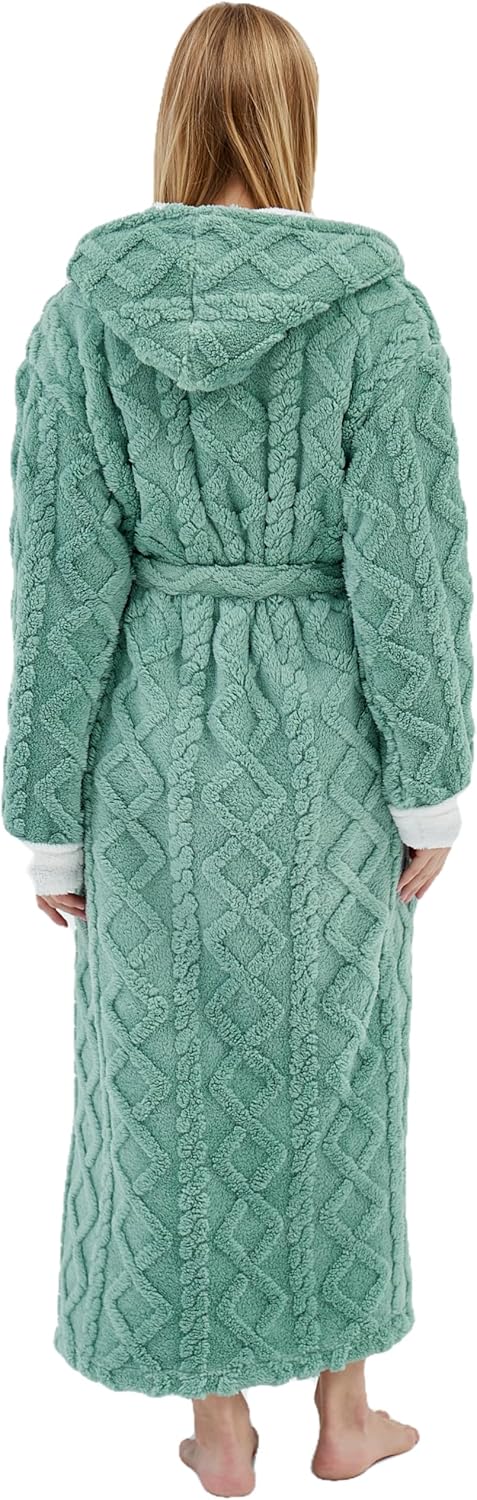 Long Robes with Hood for Women,Plush Fleece Hooded Robes for Women Winter Warm Housecoat - Image 2